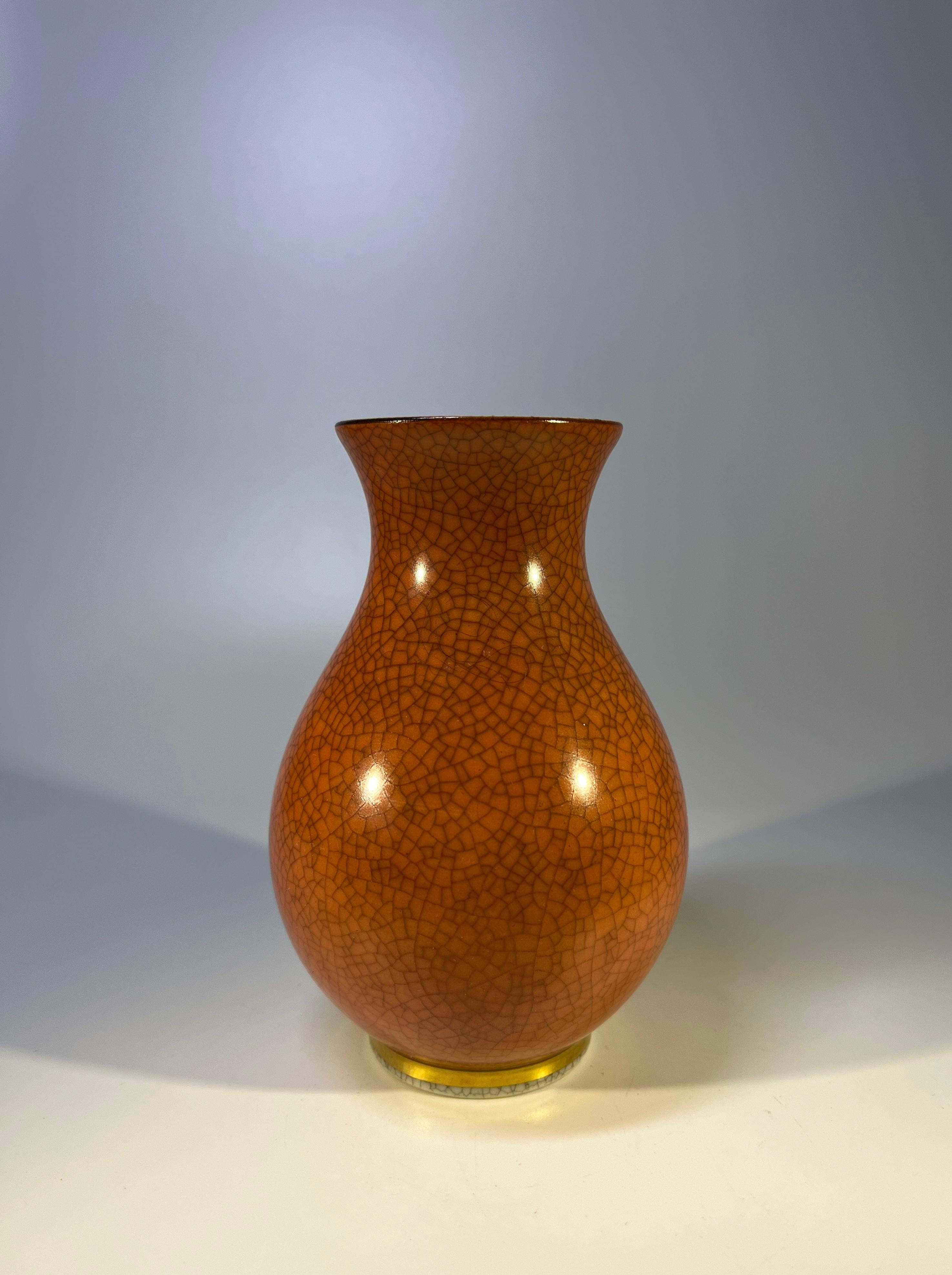 20th Century Petit Royal Copenhagen, Terracotta Crackle Glazed Baluster Vase #3474