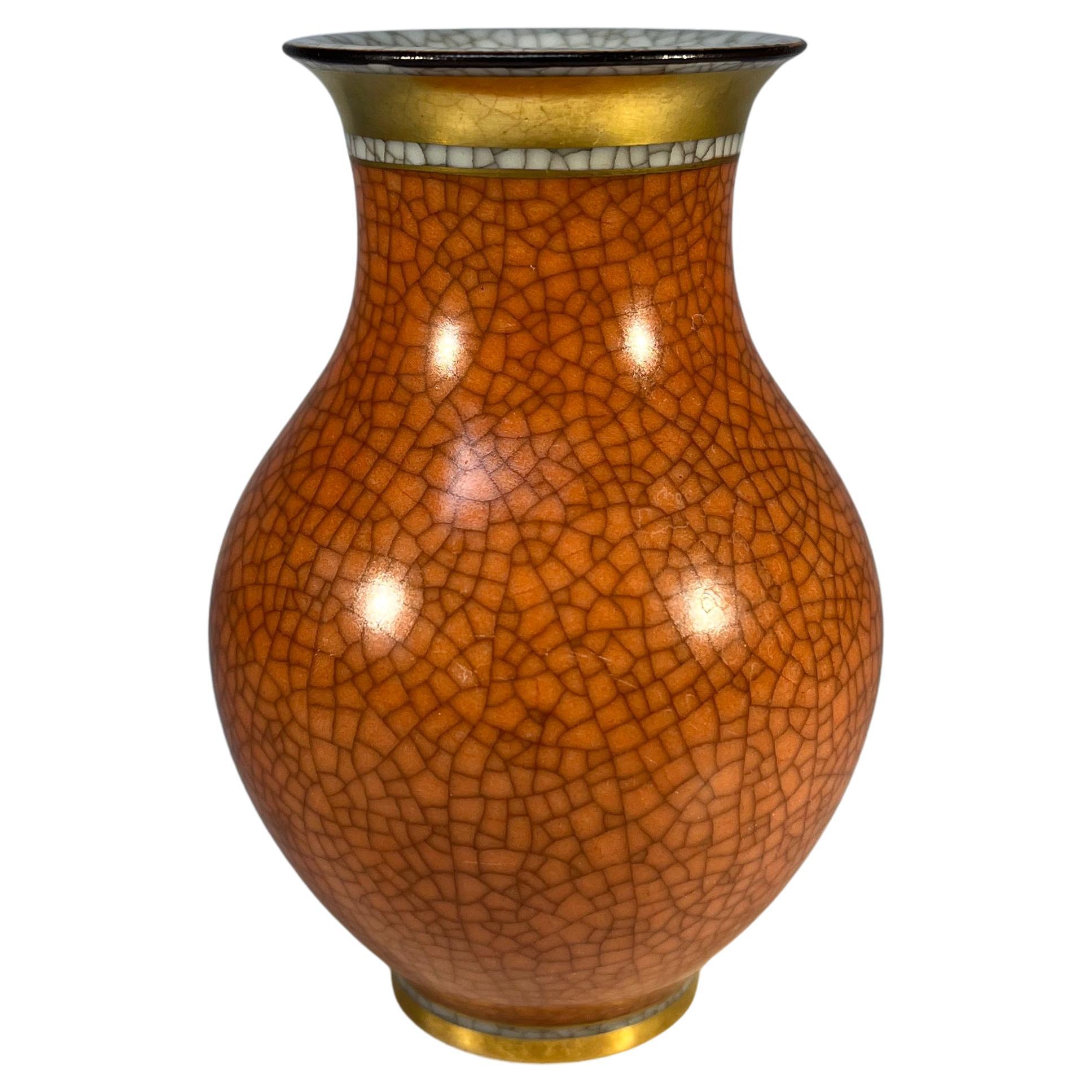 Petit Royal Copenhagen, Terracotta Crackle Glazed Vase Gilded Banding #2736