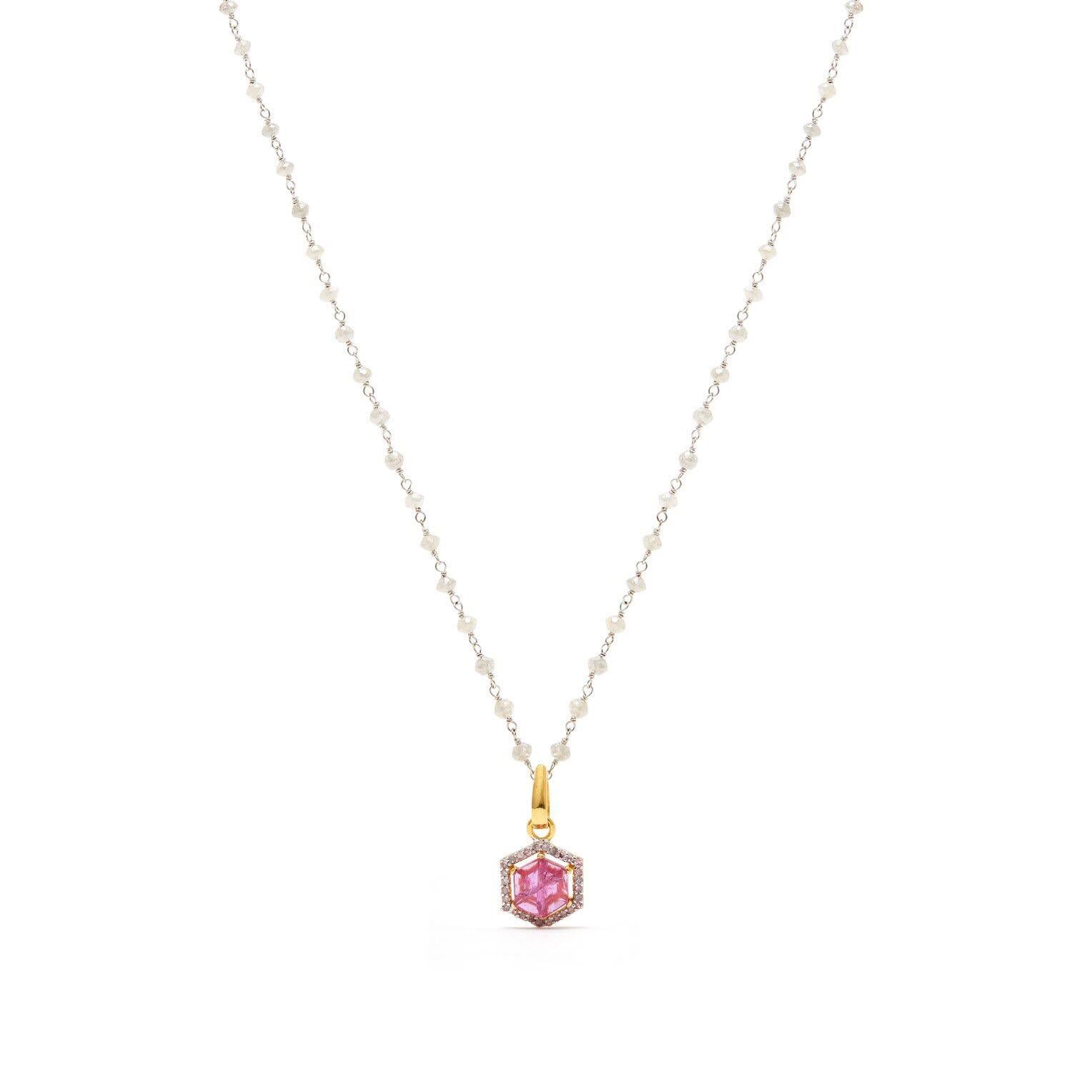 Hexagon Cut Petit Ruby Diamond Pendant Necklace