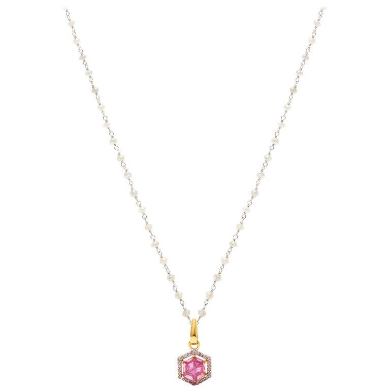 Petit Ruby and Diamond Pendant Necklace For Sale at 1stdibs