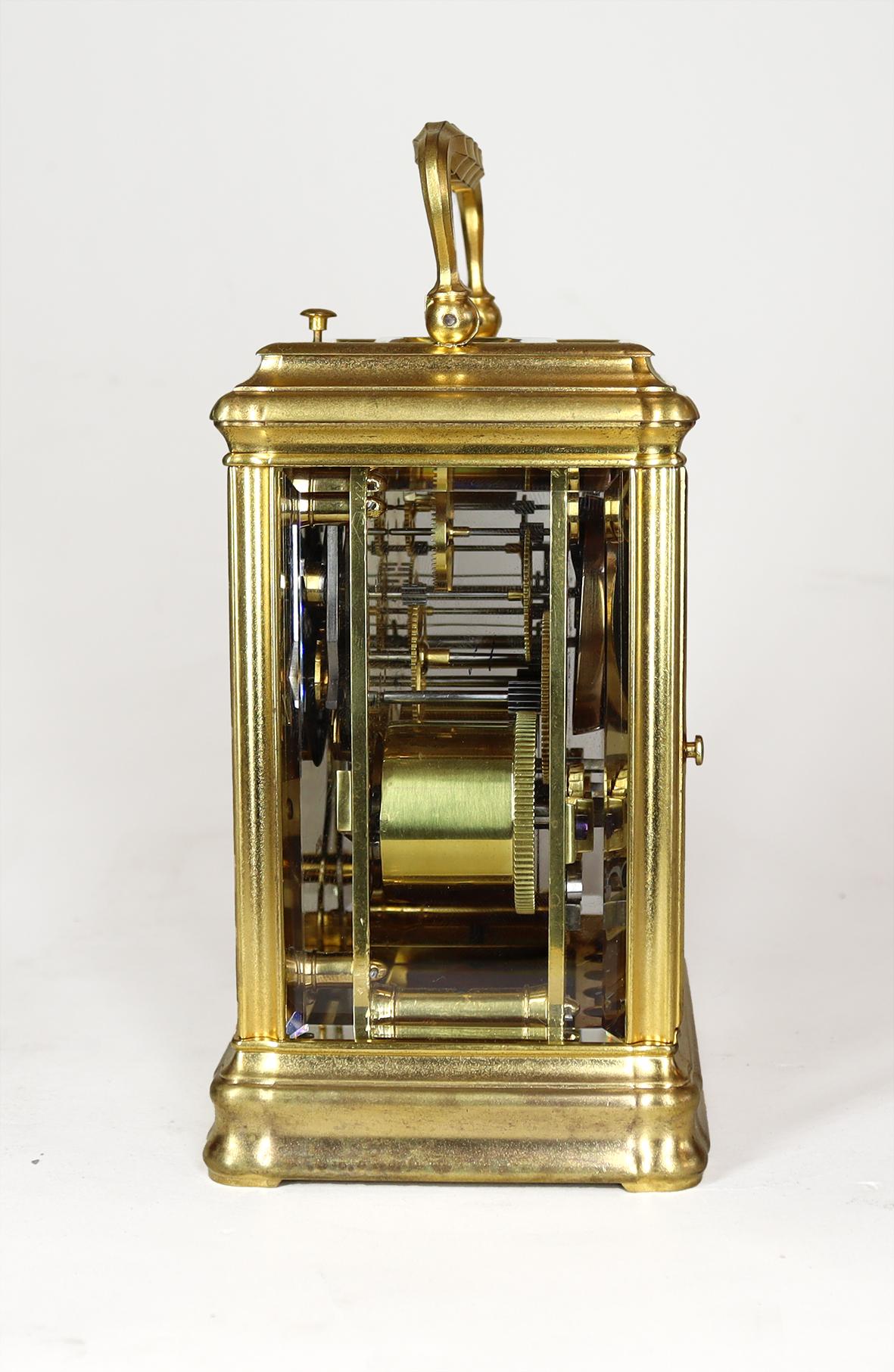 Enameled Petit Sonnerie Carriage Clock in Gorge Case with original Gilding For Sale