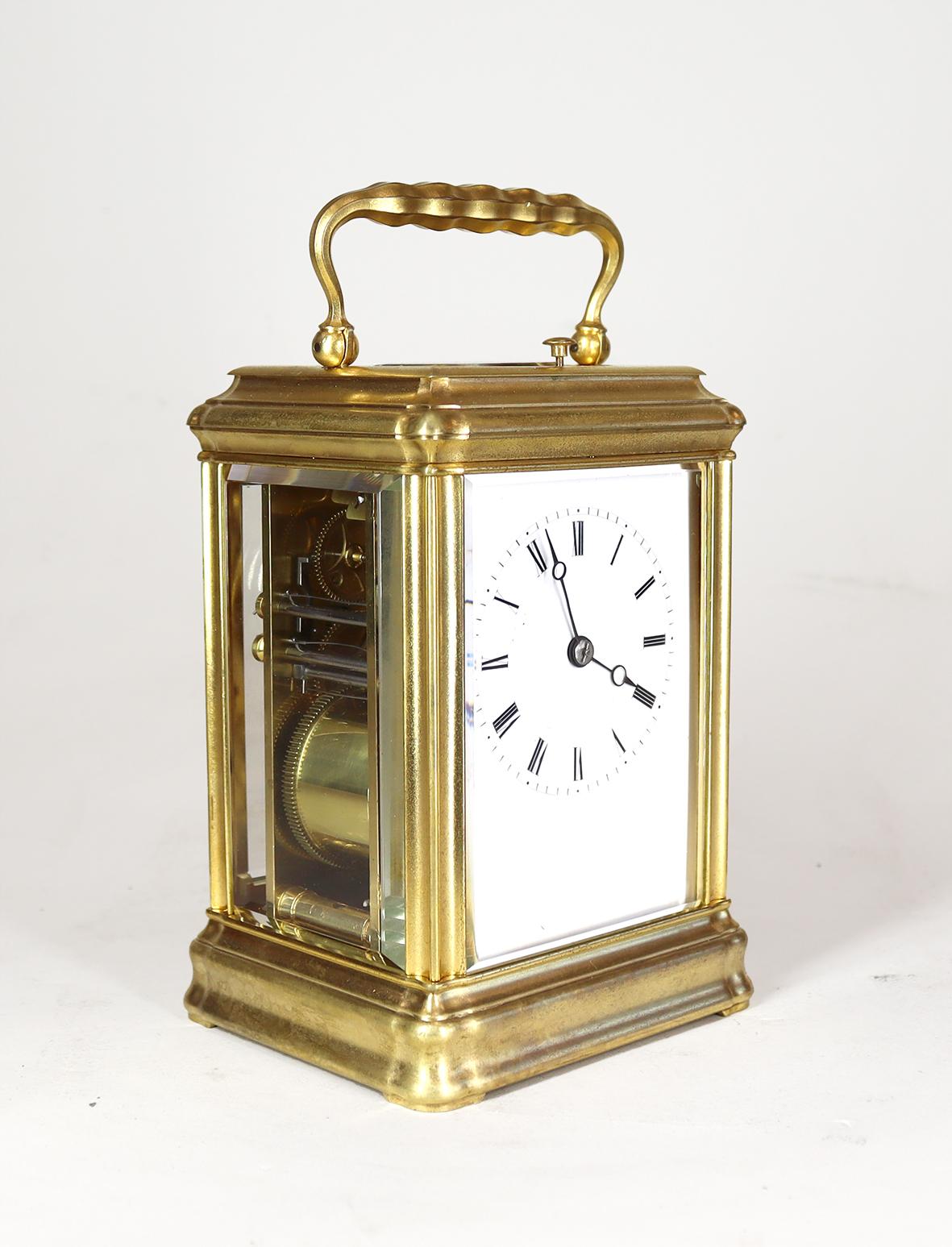Brass Petit Sonnerie Carriage Clock in Gorge Case with original Gilding For Sale