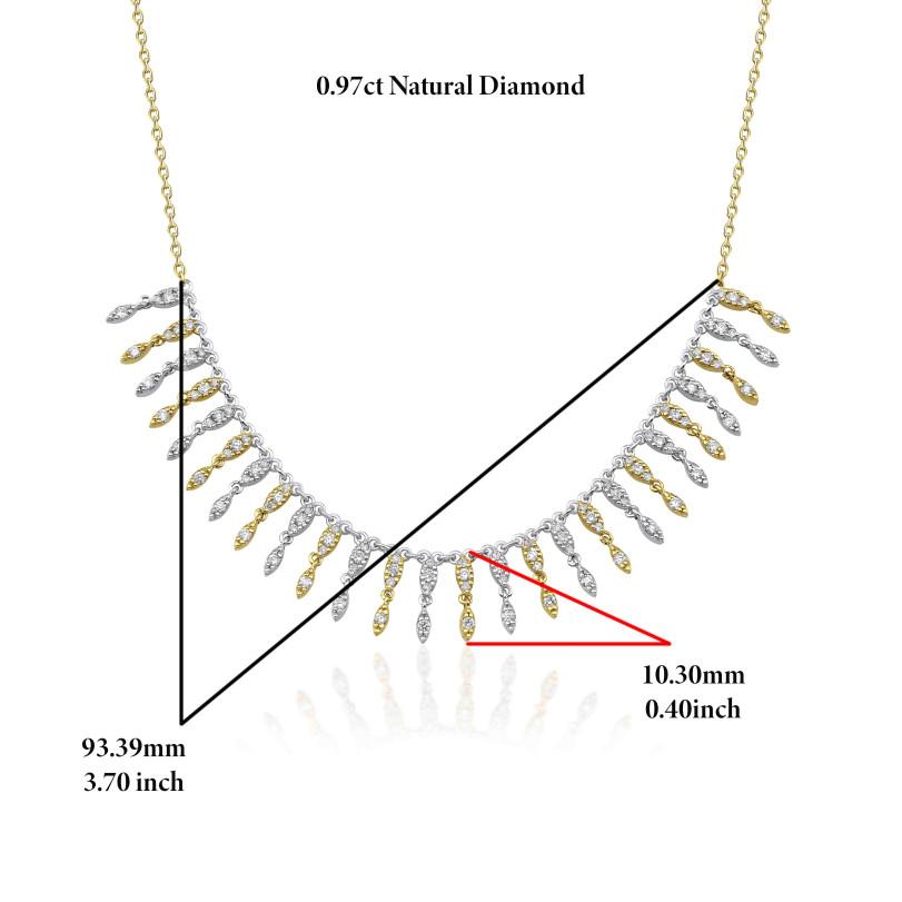 Round Cut 0.97ct Diamond Two Tone Gold Chain Necklace For Sale