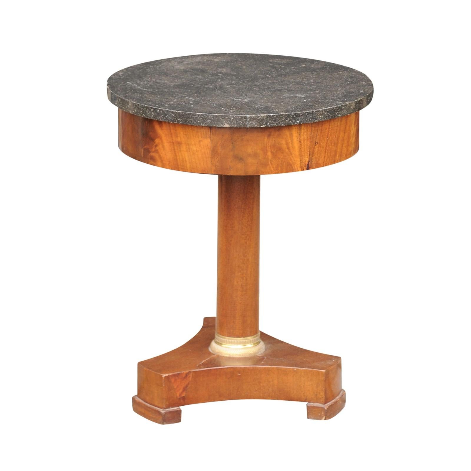 Petite 1870s French Empire Style Guéridon Table with Marble Top and Pedestal