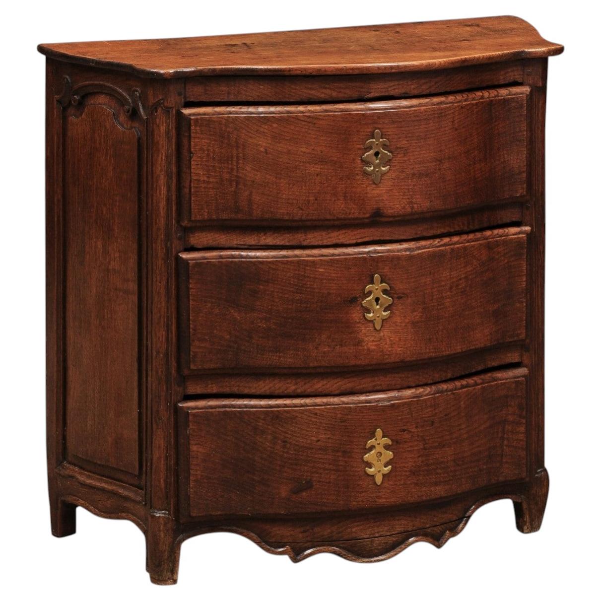 Petite 18th Century French Louis XV Oak Commode with Serpentine Front