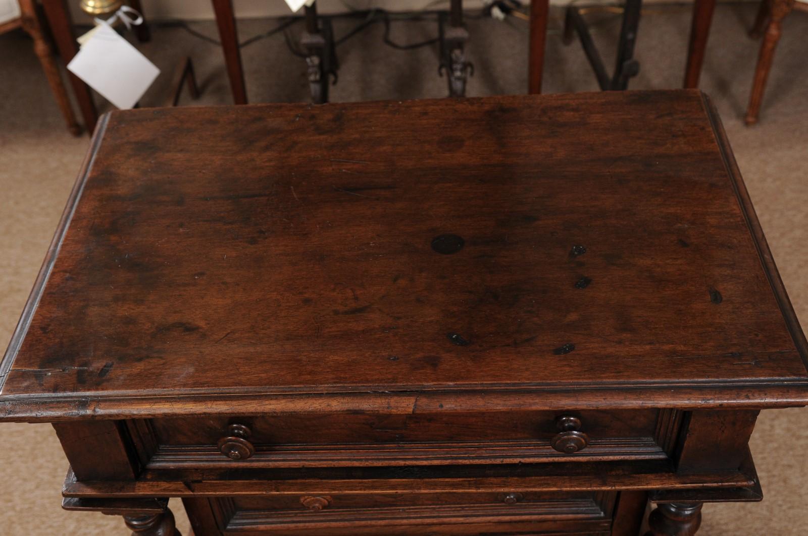 18th Century and Earlier Petite 18th Century Italian Walnut Commode with 4 Drawers & Barley Twist Detail For Sale
