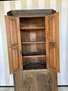 Petite 18th Century Southern Corner Cupboard in Original Green Paint