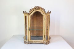 Petite 18th Century Venetian Painted Wood Rococo Vitrine with Carved Crest