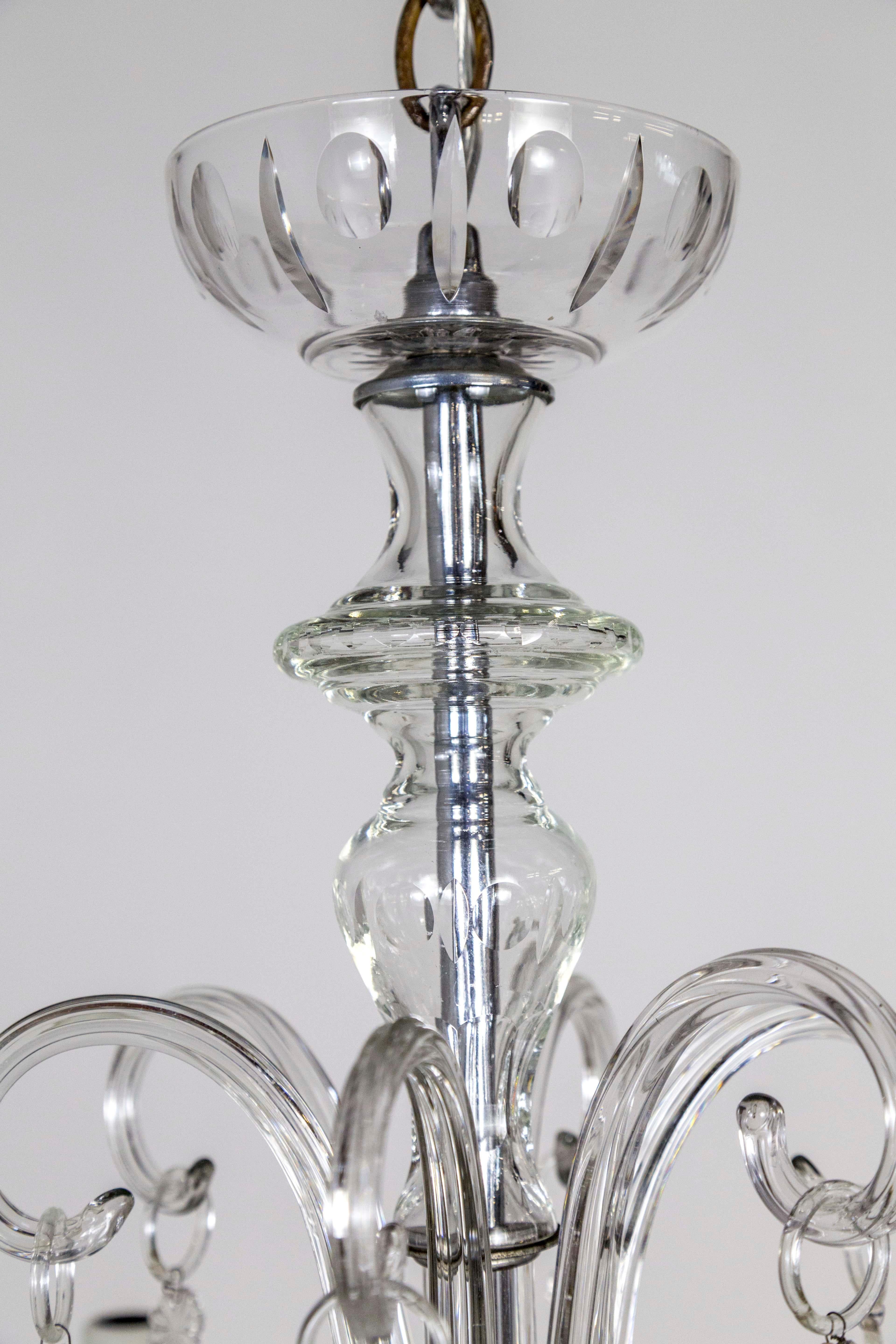 Early 20th Century Petite 1920s Glass & Crystal Chandelier with Chrome Accents