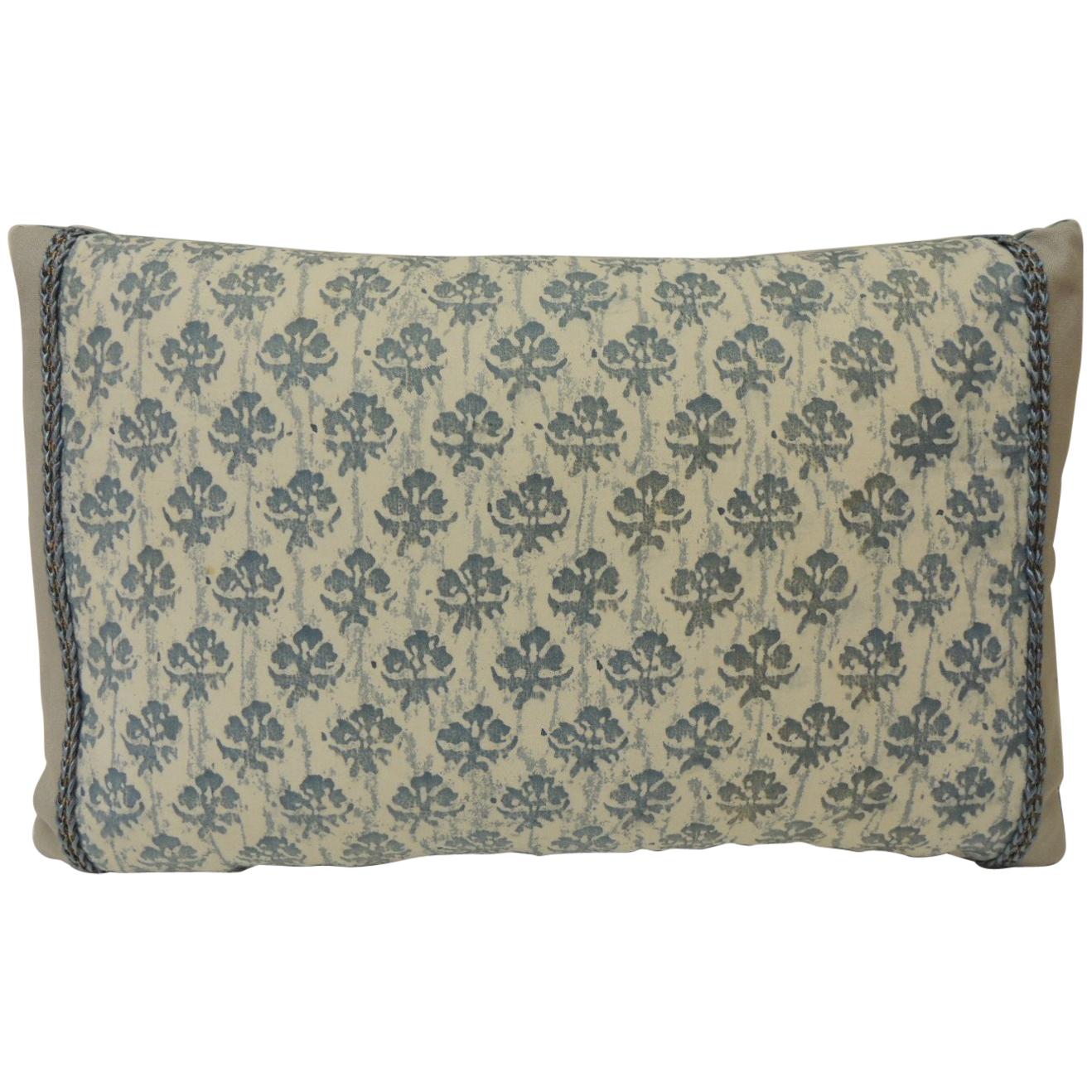Petite 1940s Italian Blue and White Fortuny Lumbar Decorative Pillow