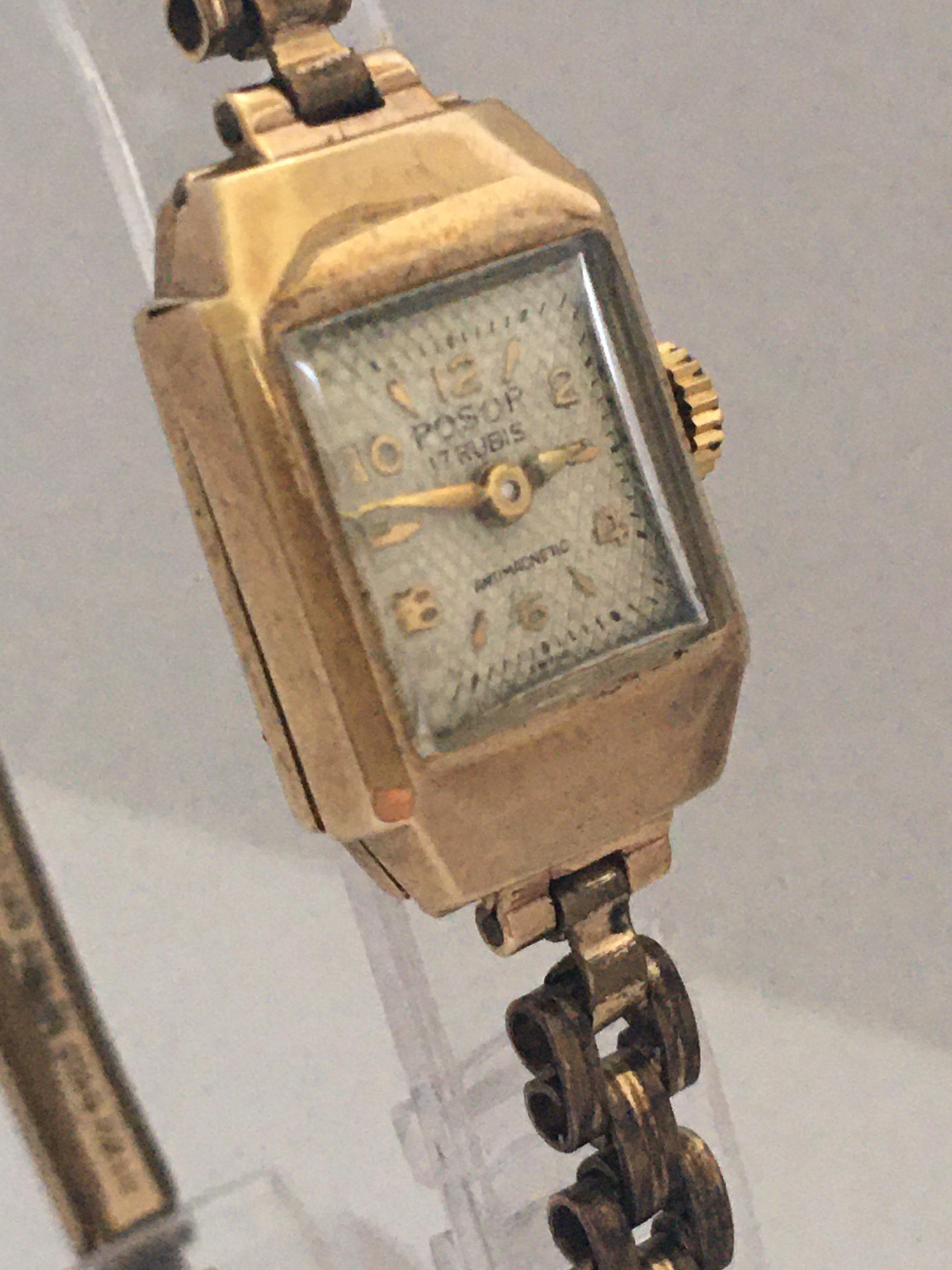 This beautiful pre-owned vintage gold ladies mechanical watch is working and is ticking well.
Visible tiny scratches on the Bessel and watch case. The gold filled strap is tarnished.

Please study the images carefully as form part of the description.