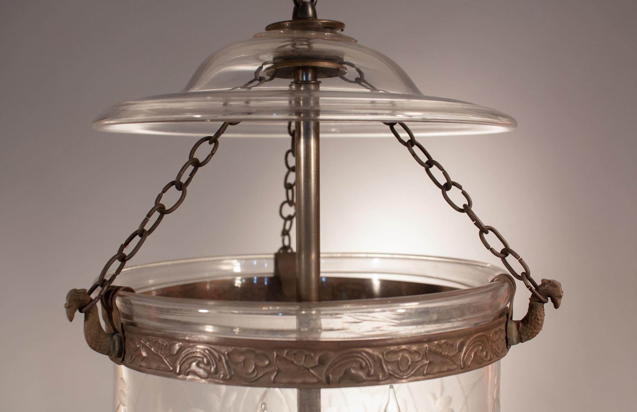 Petite 19th Century Bell Jar Lantern with Wheat Etching 1