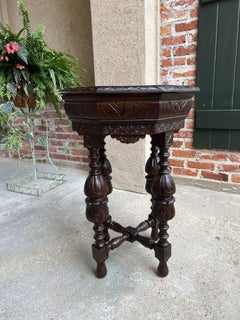 Petite 19th Century French Carved Oak Octagon Center Table Side End Renaissance