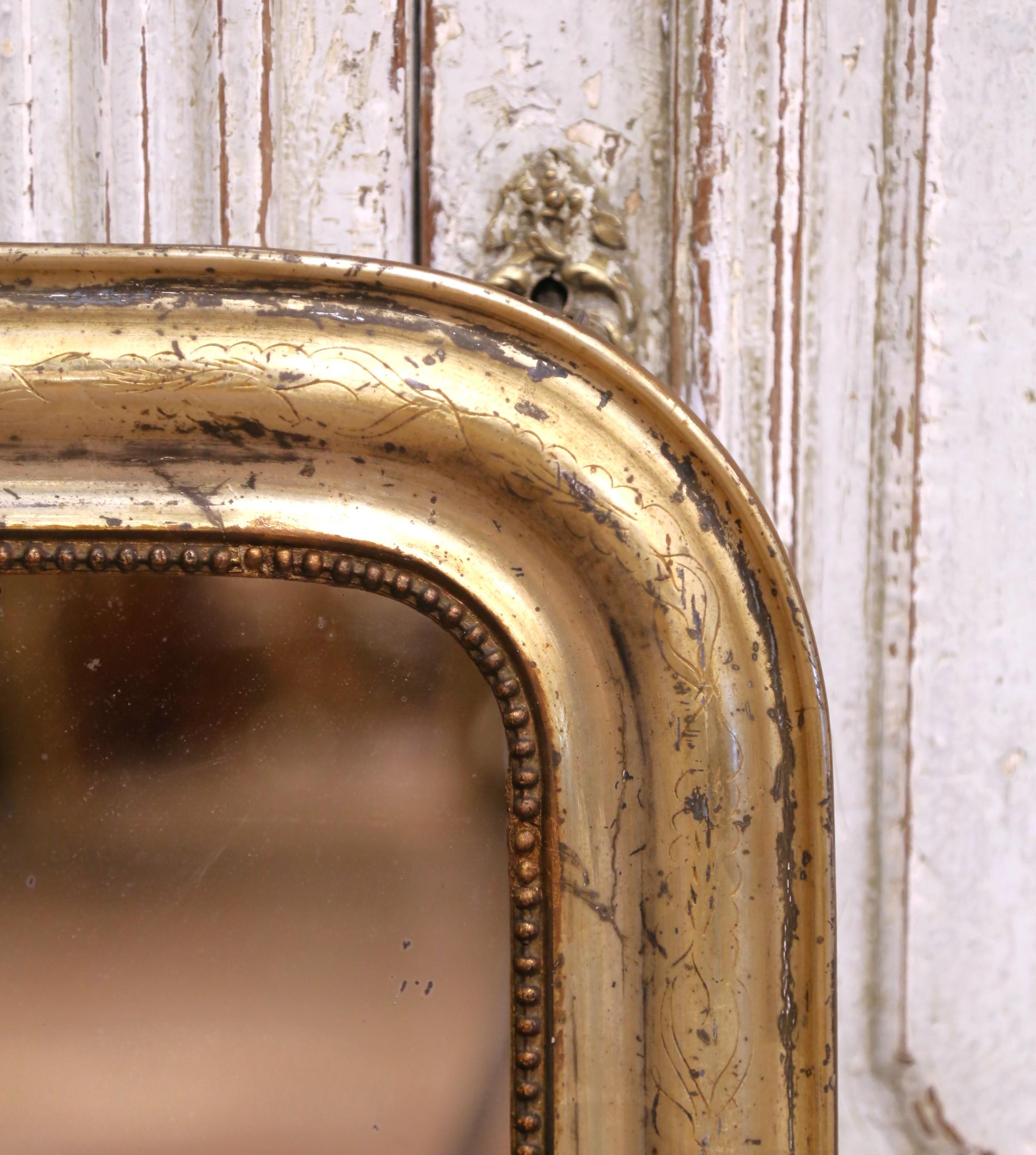 Hand-Carved Petite 19th Century French Louis Philippe Giltwood Mirror with Beaded Trim For Sale
