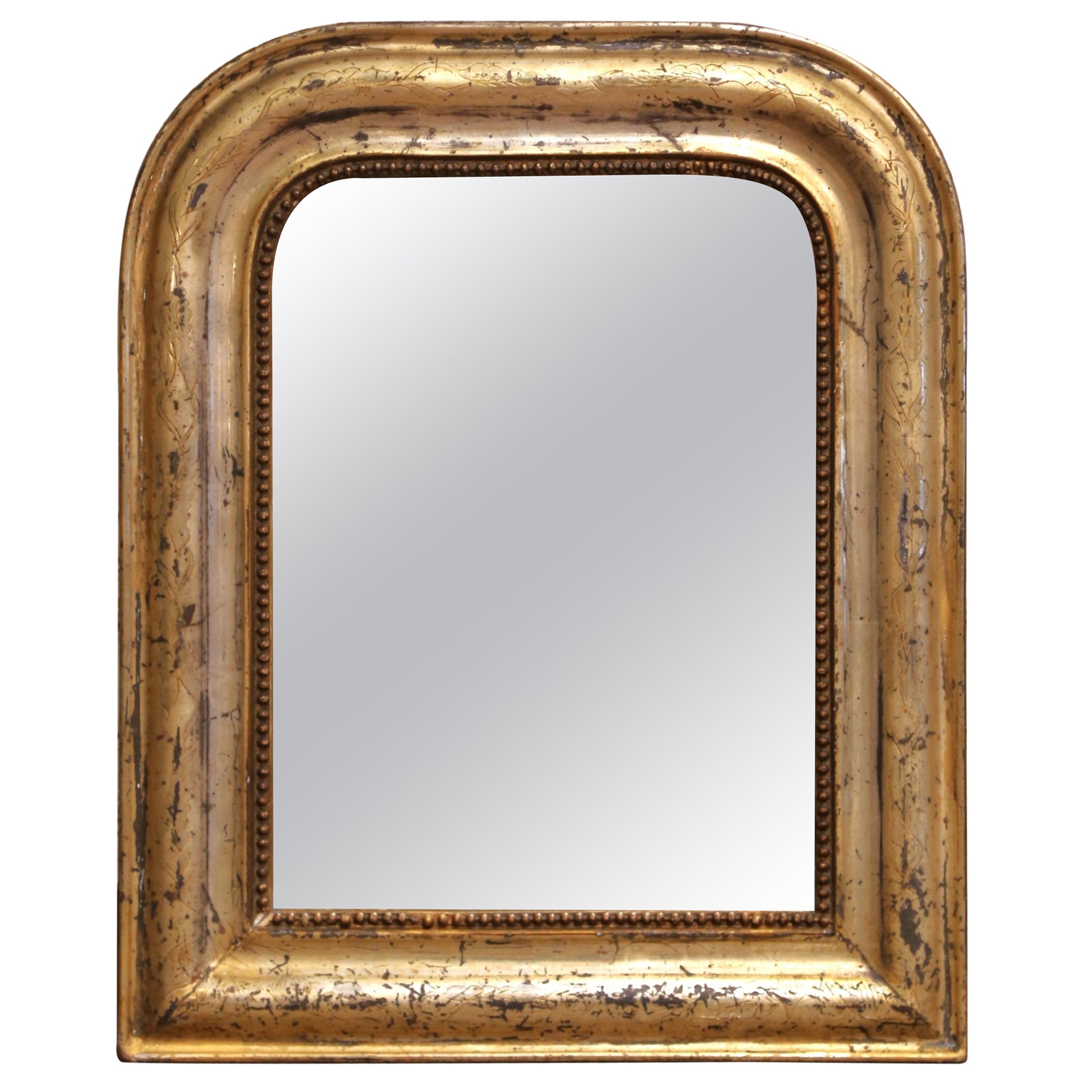 Petite 19th Century French Louis Philippe Giltwood Mirror with Beaded Trim For Sale