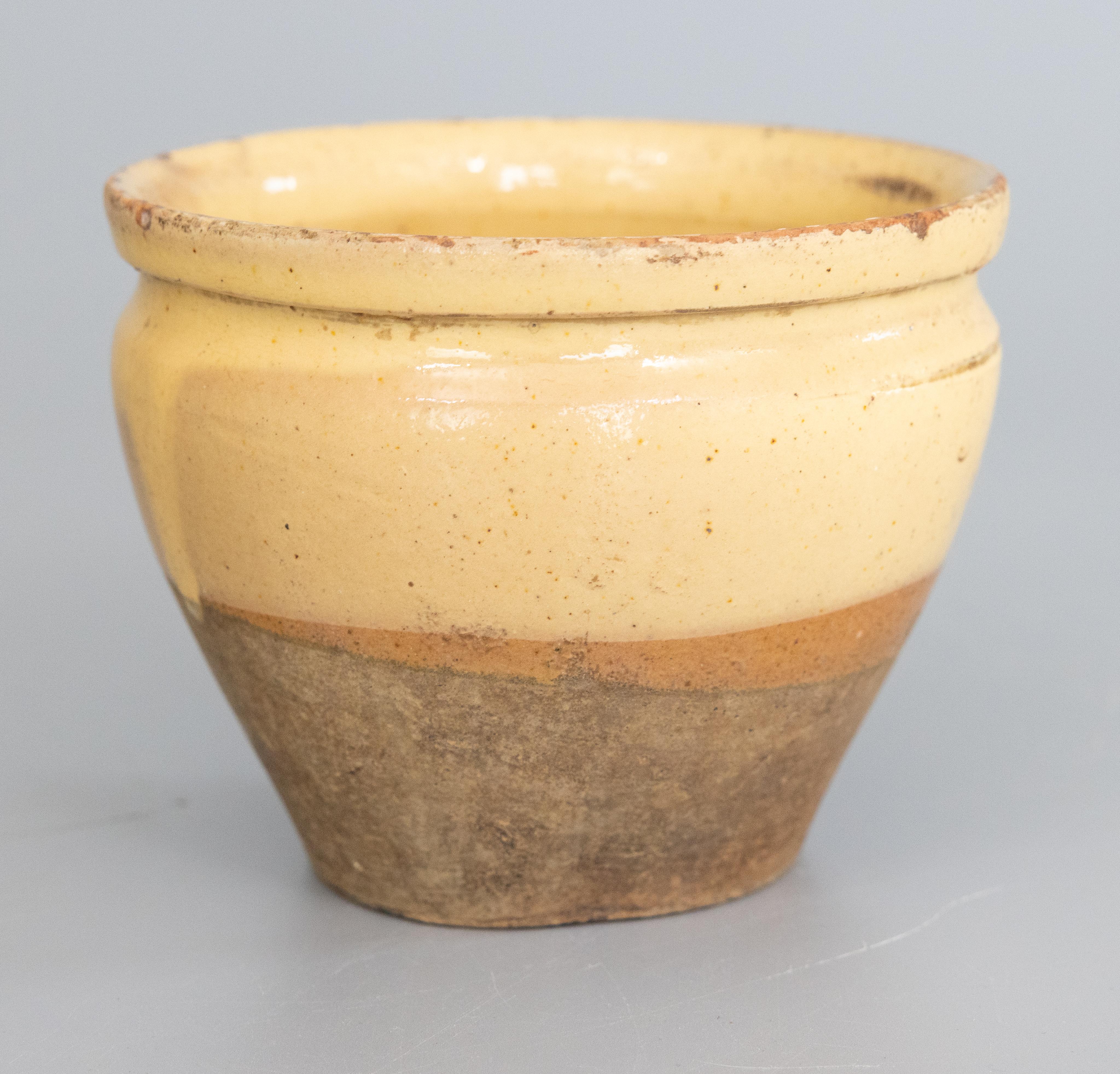 Rustique Petit pot à confit émaillé jaune du 19ème siècle en vente