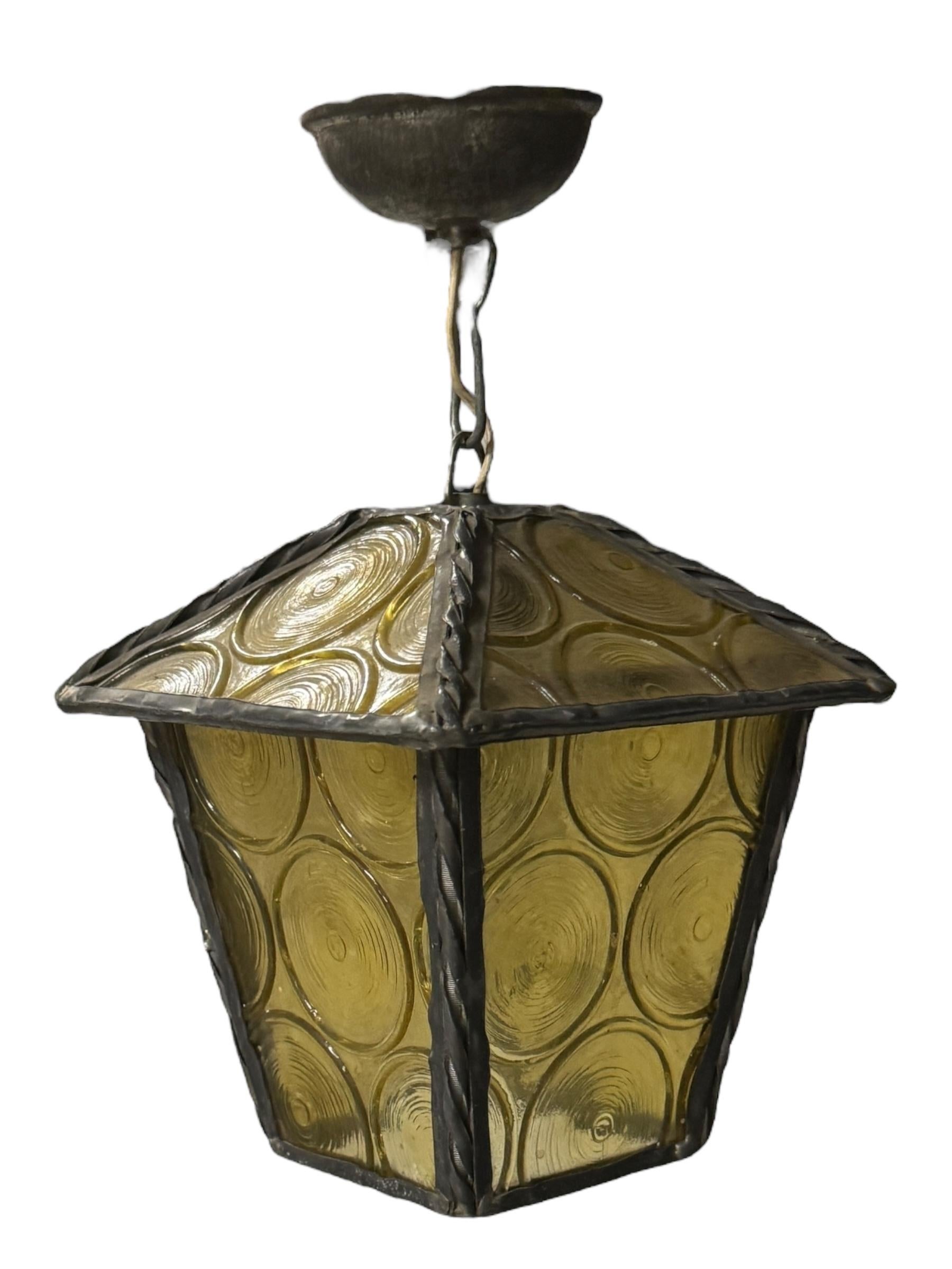 Hollywood Regency Petite 20th Century Folk Art Outdoor Porch Lantern Pendant Light German, 1930s