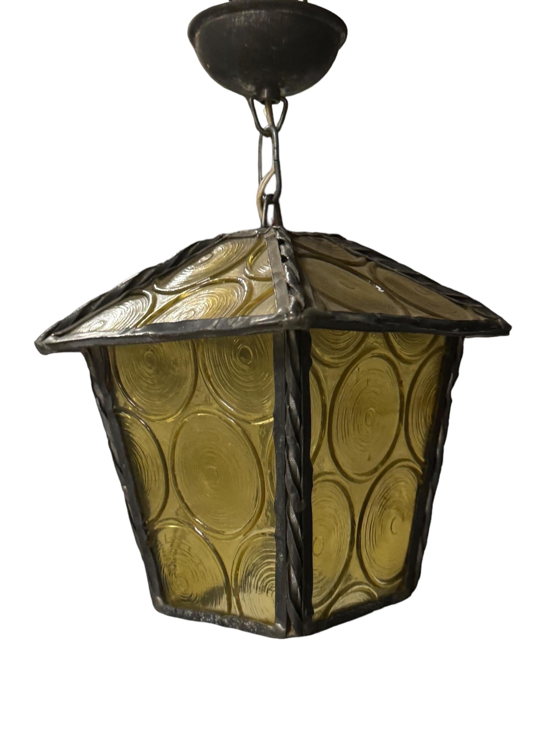 Metallo Petite 20th Century Folk Art Outdoor Porch Lantern Pendant Light German, 1930s