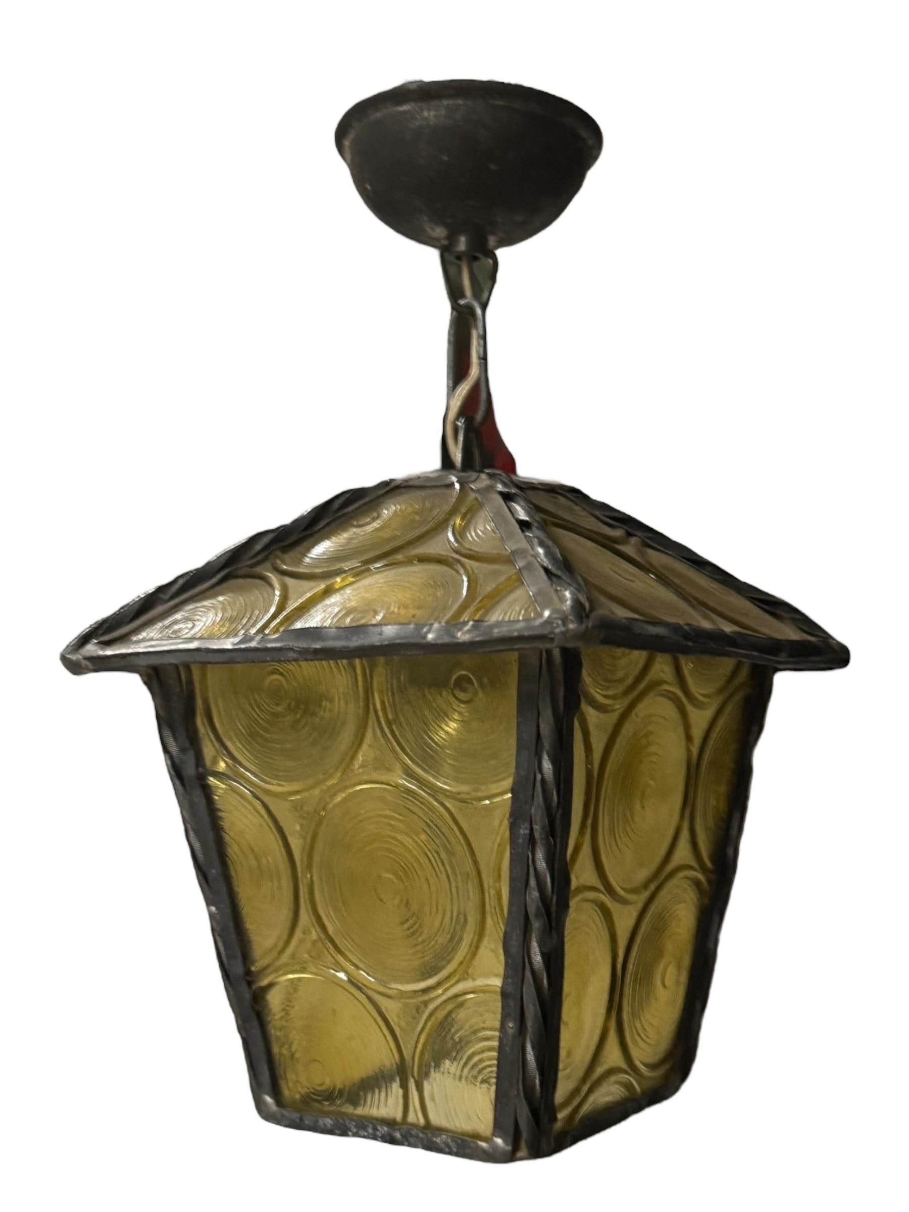 Petite 20th Century Folk Art Outdoor Porch Lantern Pendant Light German, 1930s 1