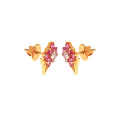 Petite 2.45 Carats F/VS1 Round Brilliant Diamonds Ruby Stud Earrings 14K Gold