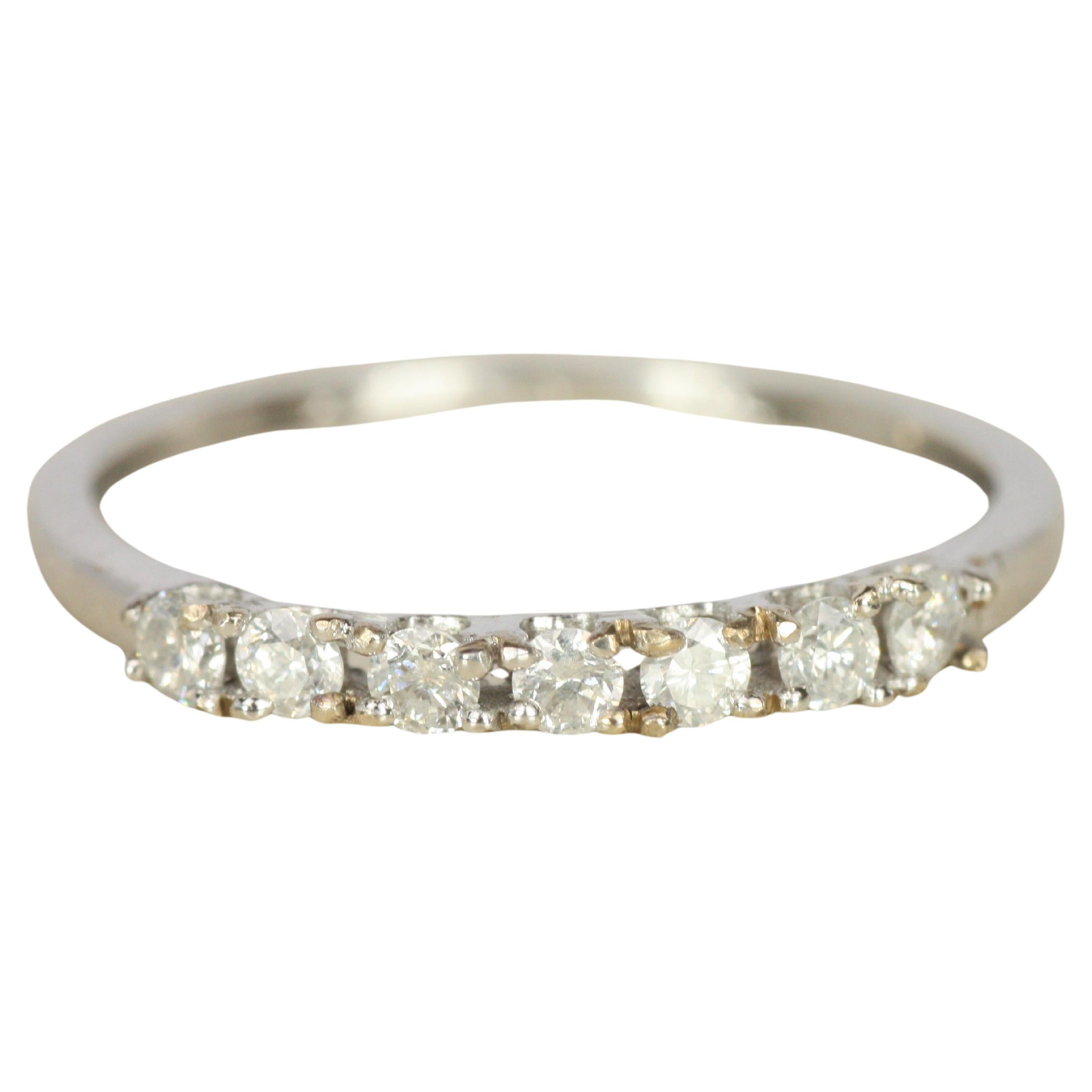 Petite 2mm 7-Diamond Pronged Wedding Band in 14K White Gold