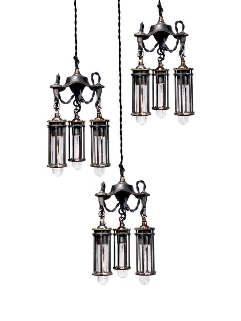 Petite 3 Cage Industrial Chandelier In Good Condition In Peekskill, NY
