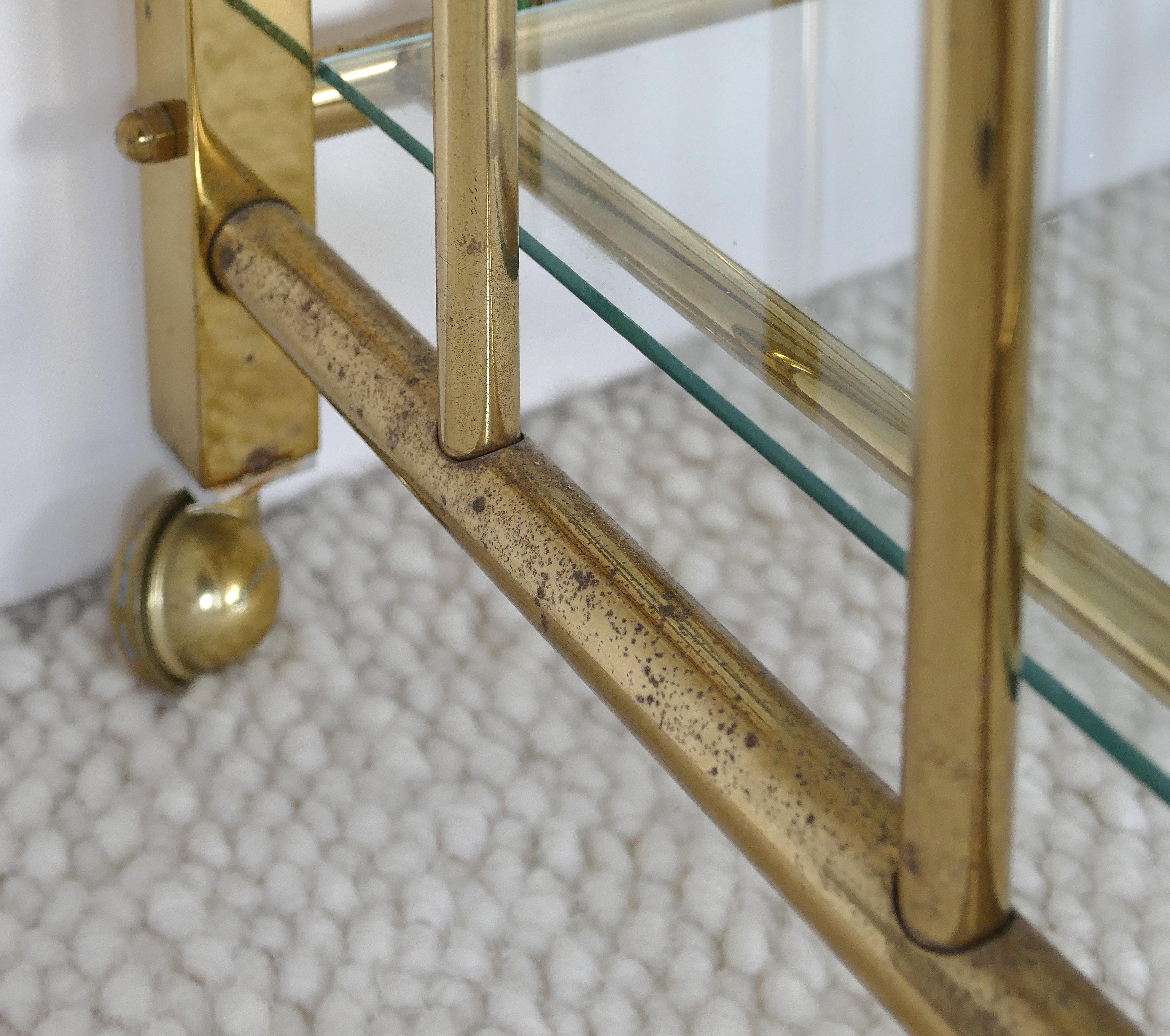 Petite 3-Tier Brass Rolling Cart Side Table with Glass Shelves 3