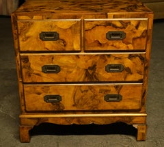 Petite 4 Drawer Burl Olivewood Campaign Style Chest
