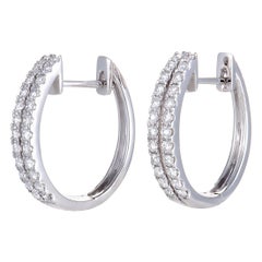 Petite .50 Carat 14 Karat White Gold 2-Row Diamond Hoop Earrings