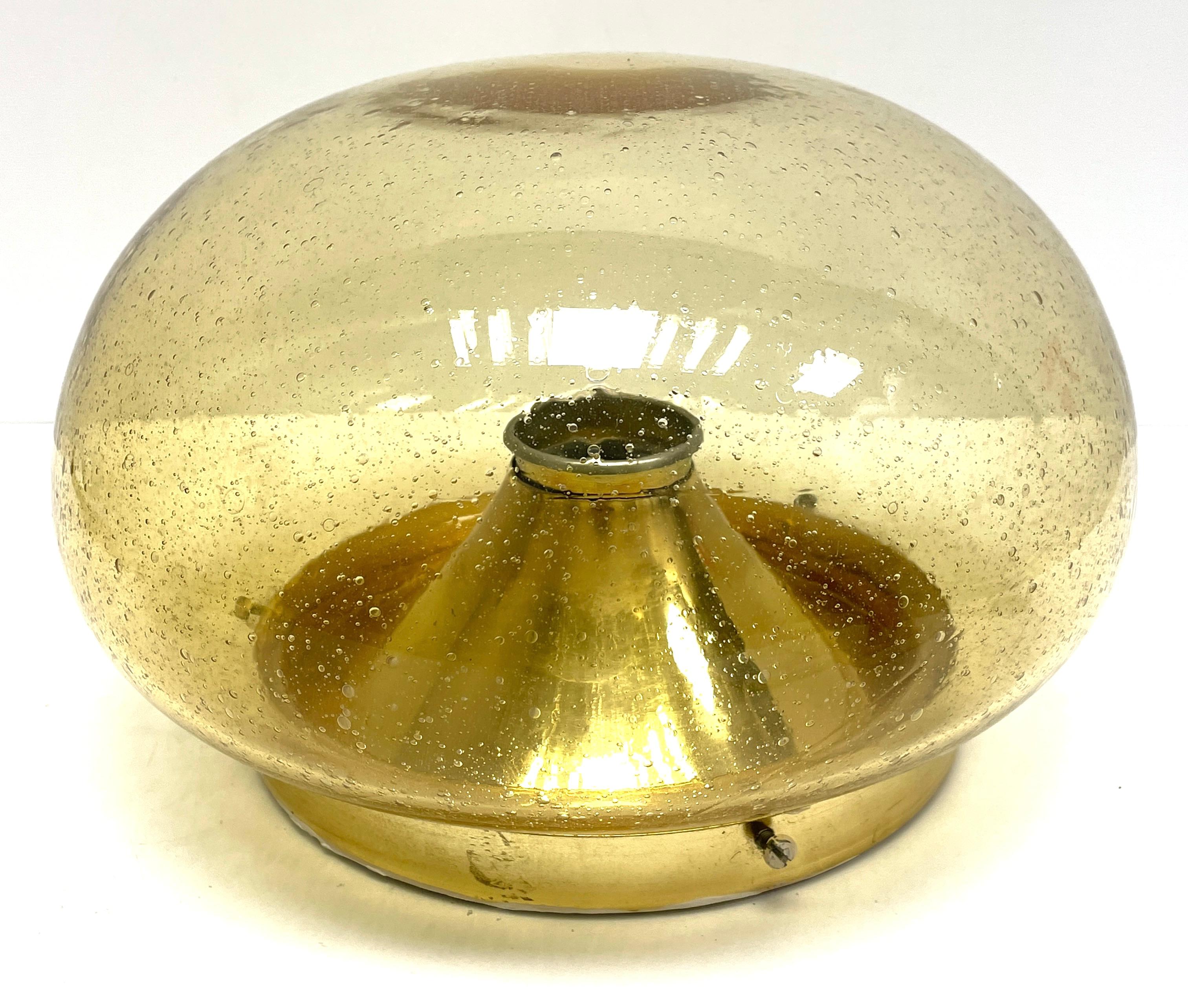 Petite Amber Glass Glashuette Limburg One Light Sconce or Flush Mount For Sale 3