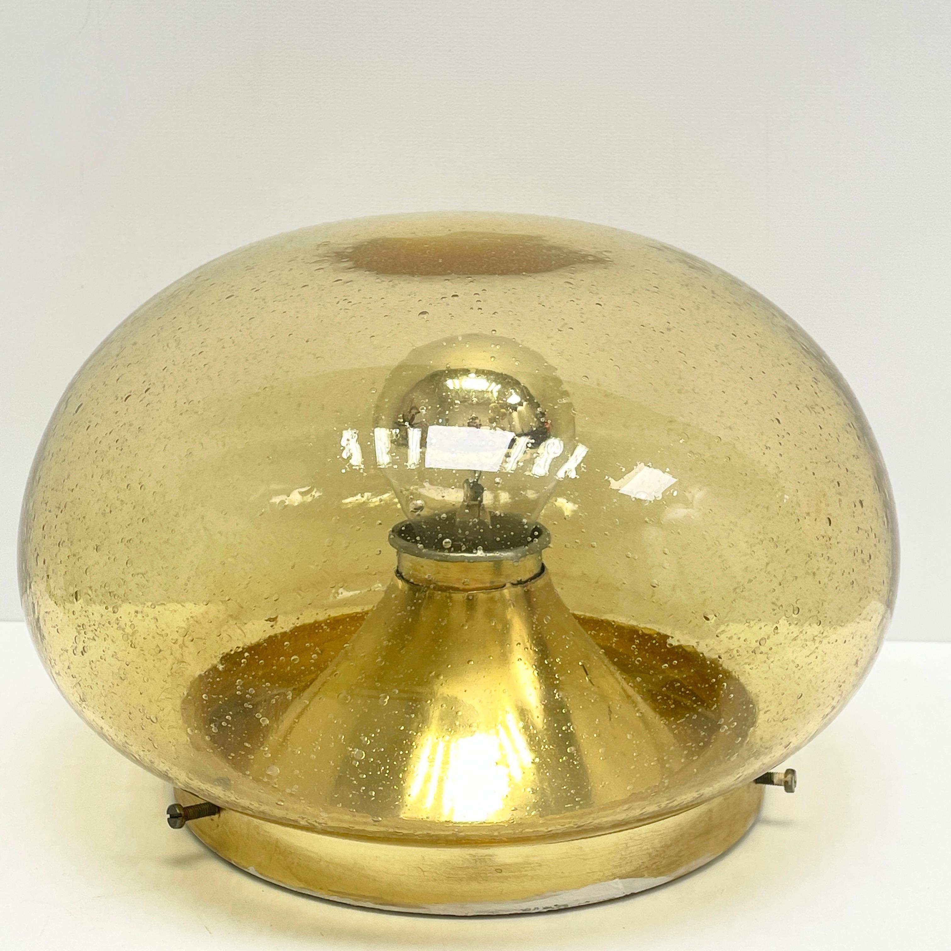 Petite Amber Glass Glashuette Limburg One Light Sconce or Flush Mount For Sale 7