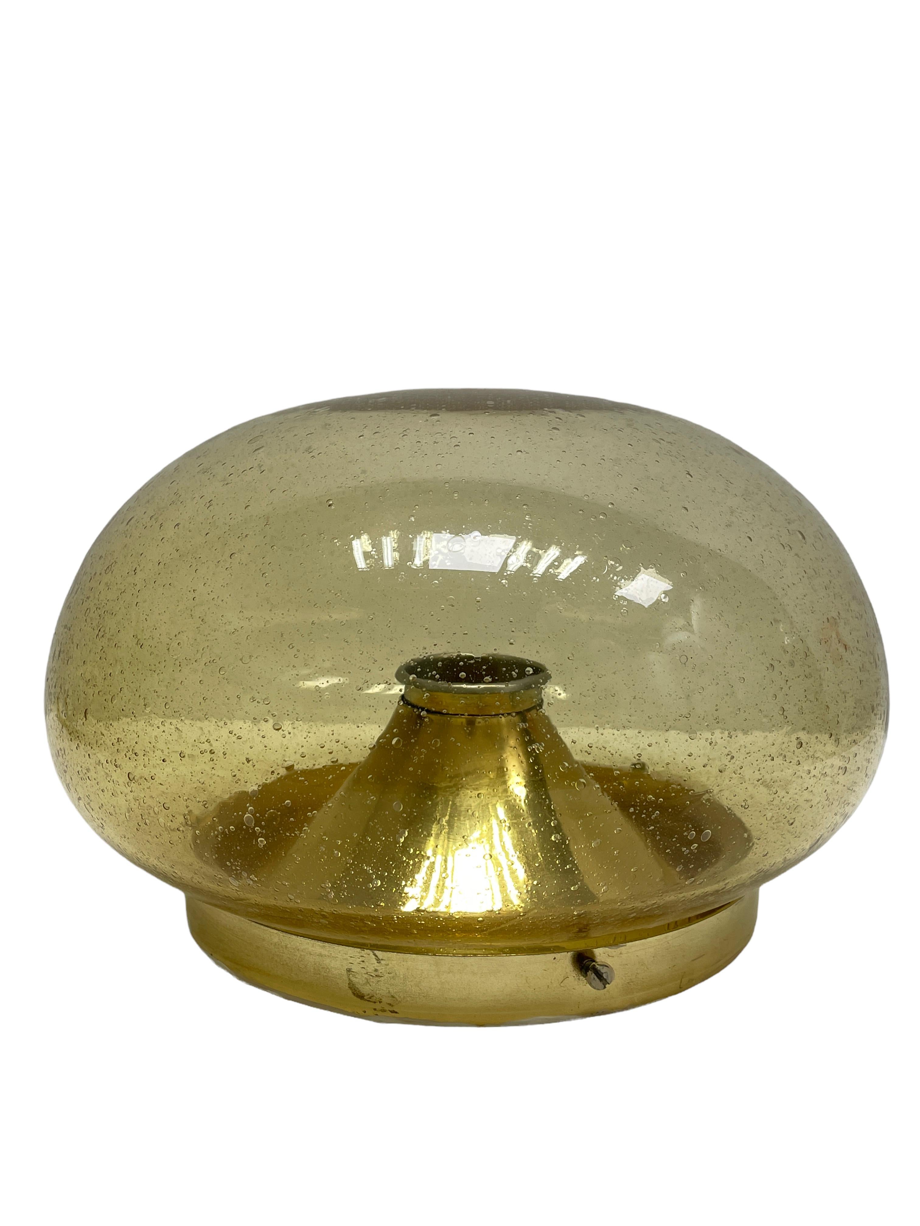 Mid-Century Modern Petite Amber Glass Glashuette Limburg One Light Sconce or Flush Mount For Sale