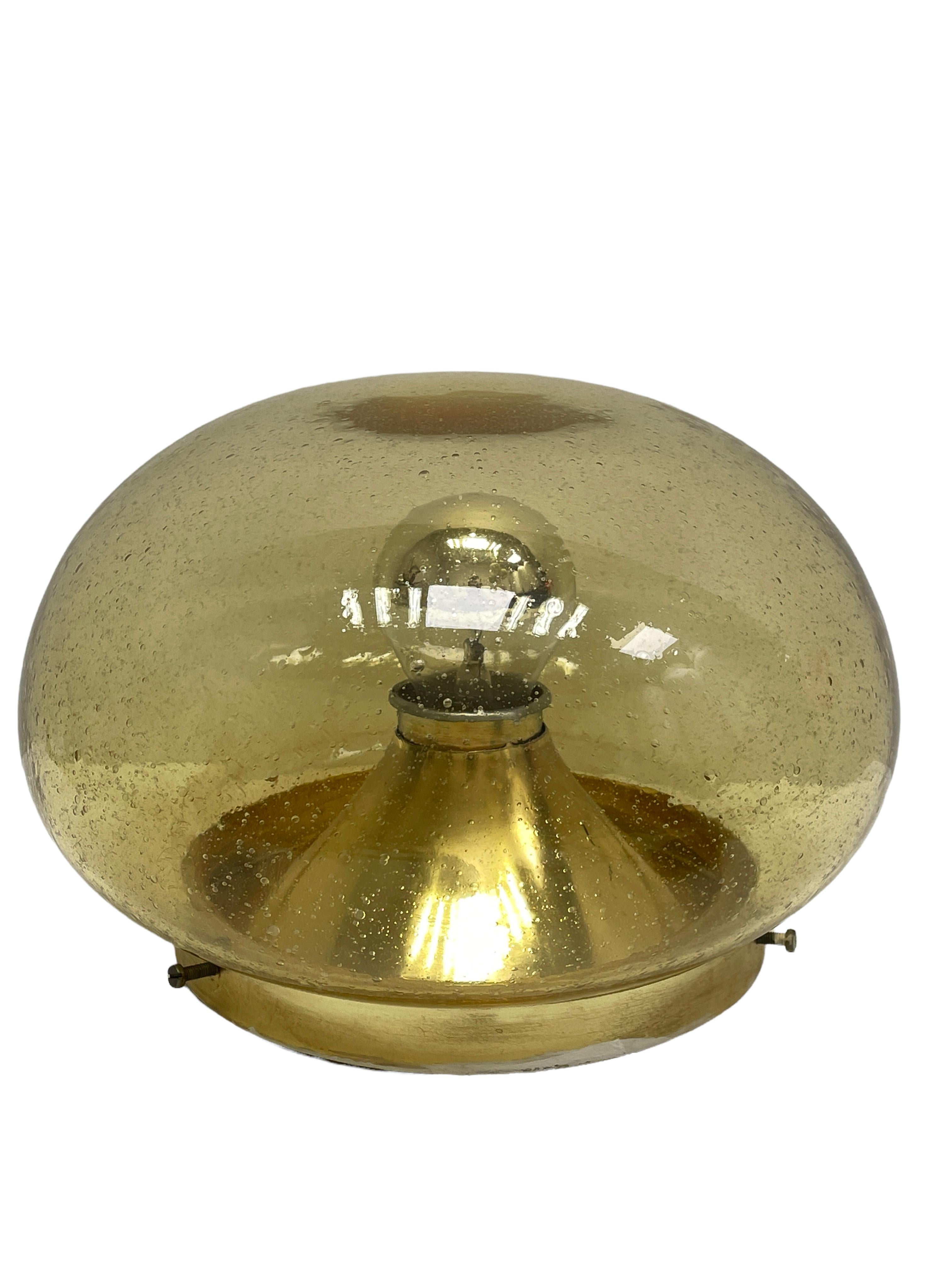 Metal Petite Amber Glass Glashuette Limburg One Light Sconce or Flush Mount For Sale