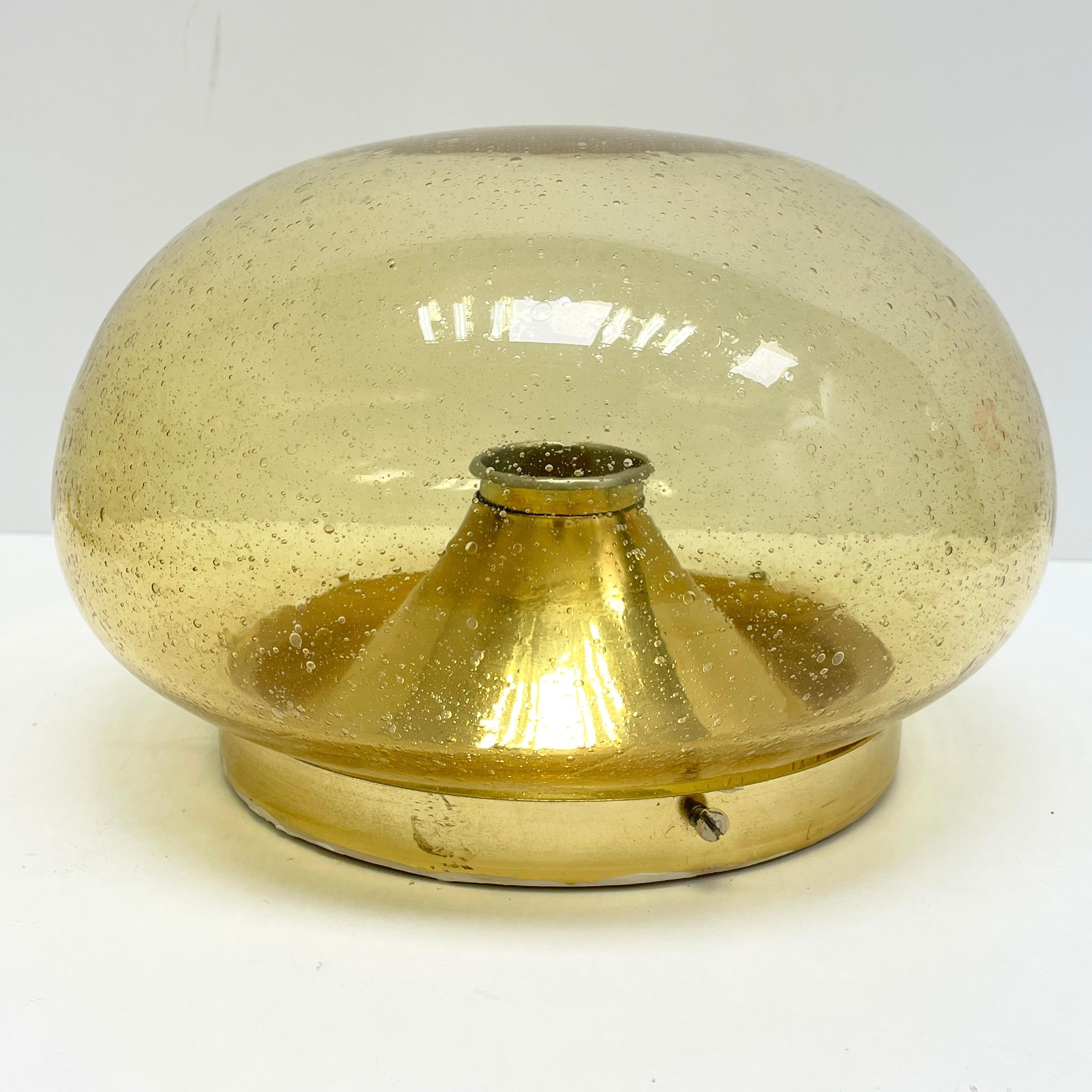 Petite Amber Glass Glashuette Limburg One Light Sconce or Flush Mount For Sale 1