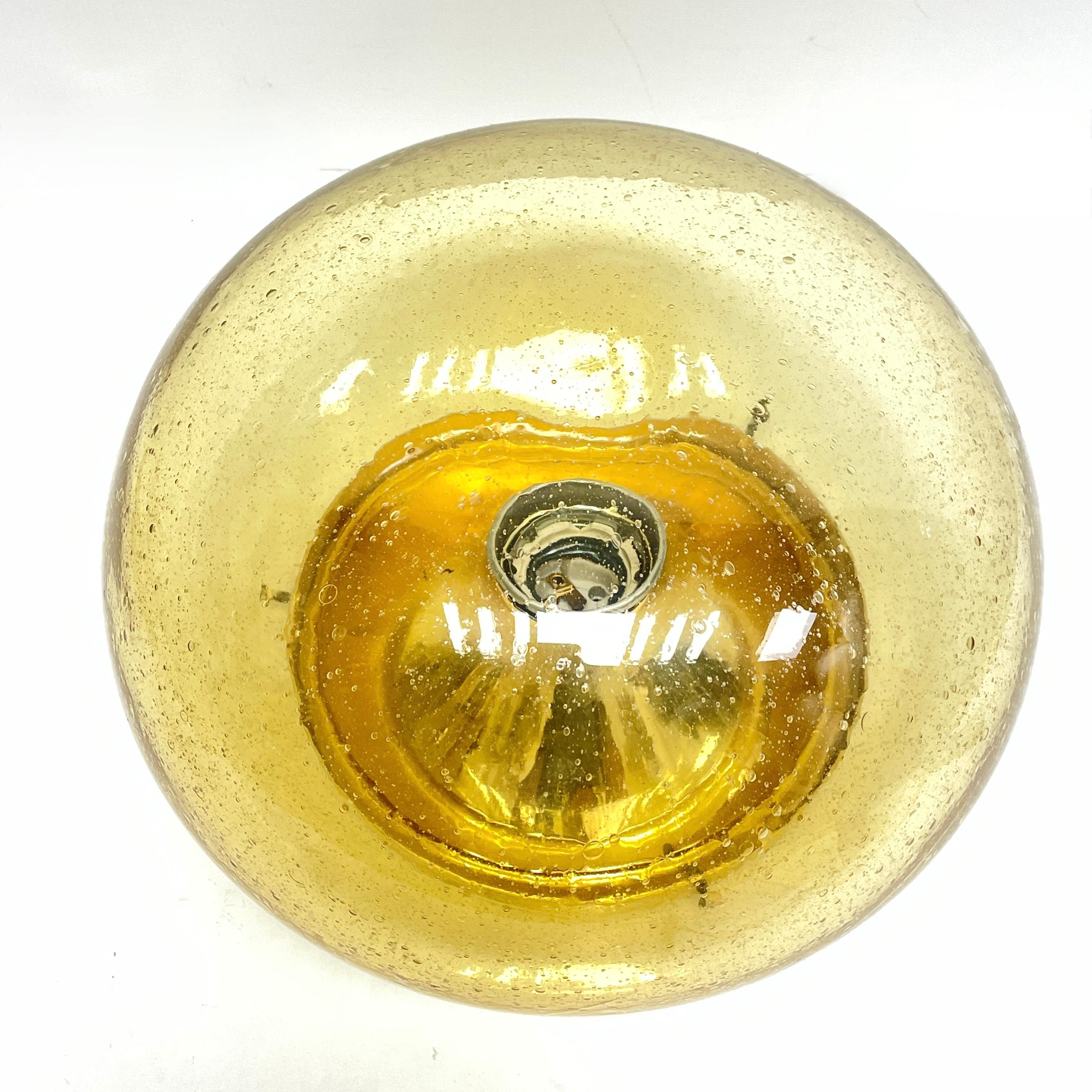 Petite Amber Glass Glashuette Limburg One Light Sconce or Flush Mount For Sale 2