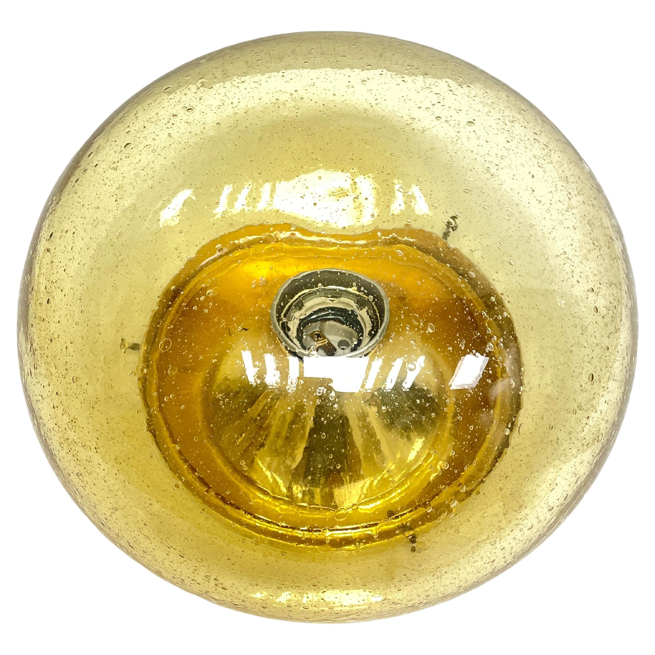 Petite Amber Glass Glashuette Limburg One Light Sconce or Flush Mount For Sale