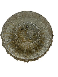 Runde Einbau-Deckenleuchte aus Bernsteinglas mit Sonnenblumenmuster, 1970er Jahre