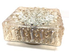 Petite Amber Glass Sunflower Pattern Flush Mount Ceiling Light, 1970s