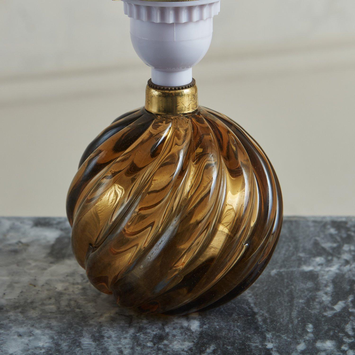 Brass Petite Amber Murano Glass Table Lamp By Paolo Venini, Italy 1930s