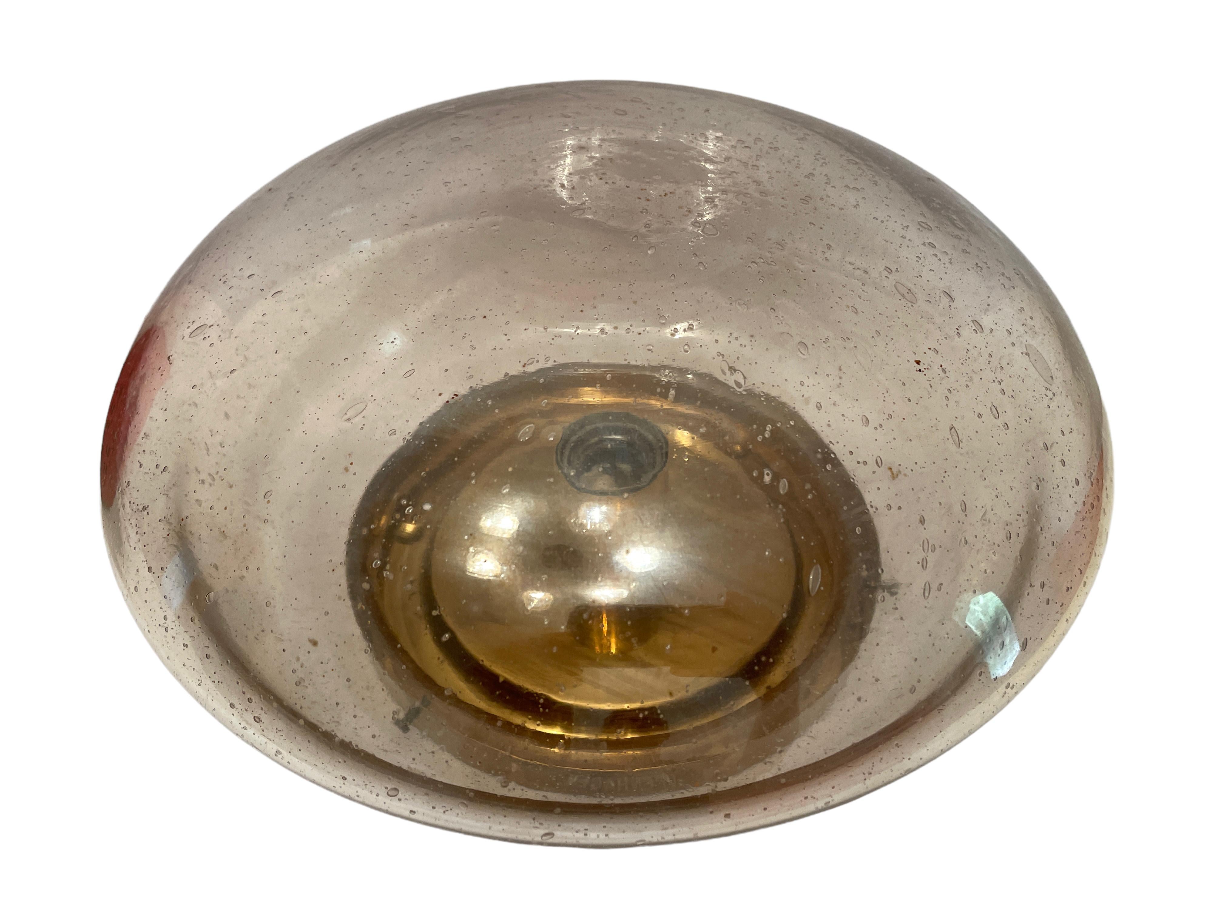Mid-Century Modern Petite Amber Smoked Glass Hillebrand Flush Mount Midcentury, 1960s For Sale