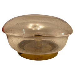 Vintage Petite Amber Smoked Glass Hillebrand Flush Mount Midcentury, 1960s