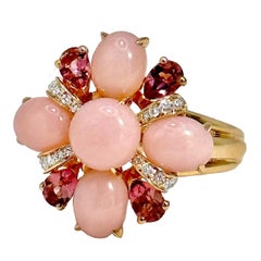Petite and Elegant Chanel 18k Yellow Gold, Pink Opal, Rubelite & Diamond Ring