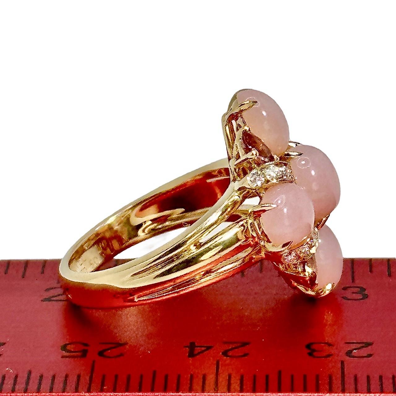 Kleiner und eleganter Chanel Ring aus 18 Karat Gelbgold, rosa Opal, Rubelit und Diamant 3