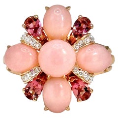 Petite and Elegant Chanel 18k Yellow Gold, Pink Opal, Rubelite & Diamond Ring