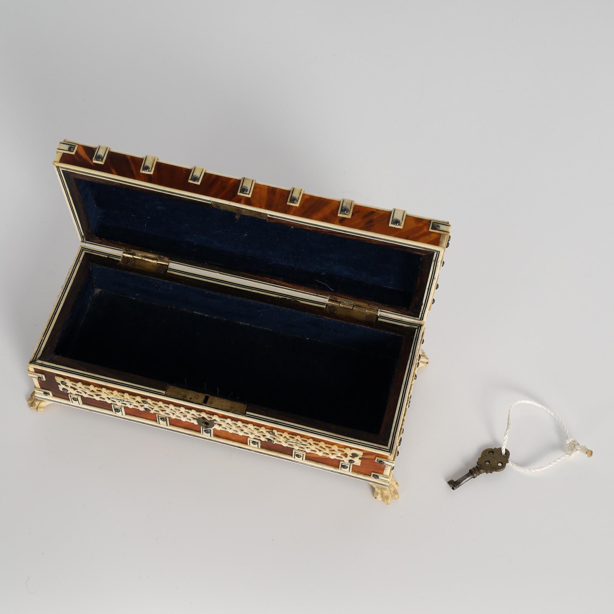 Pequeña caja antigua angloindia de hueso y tortuga en venta 2