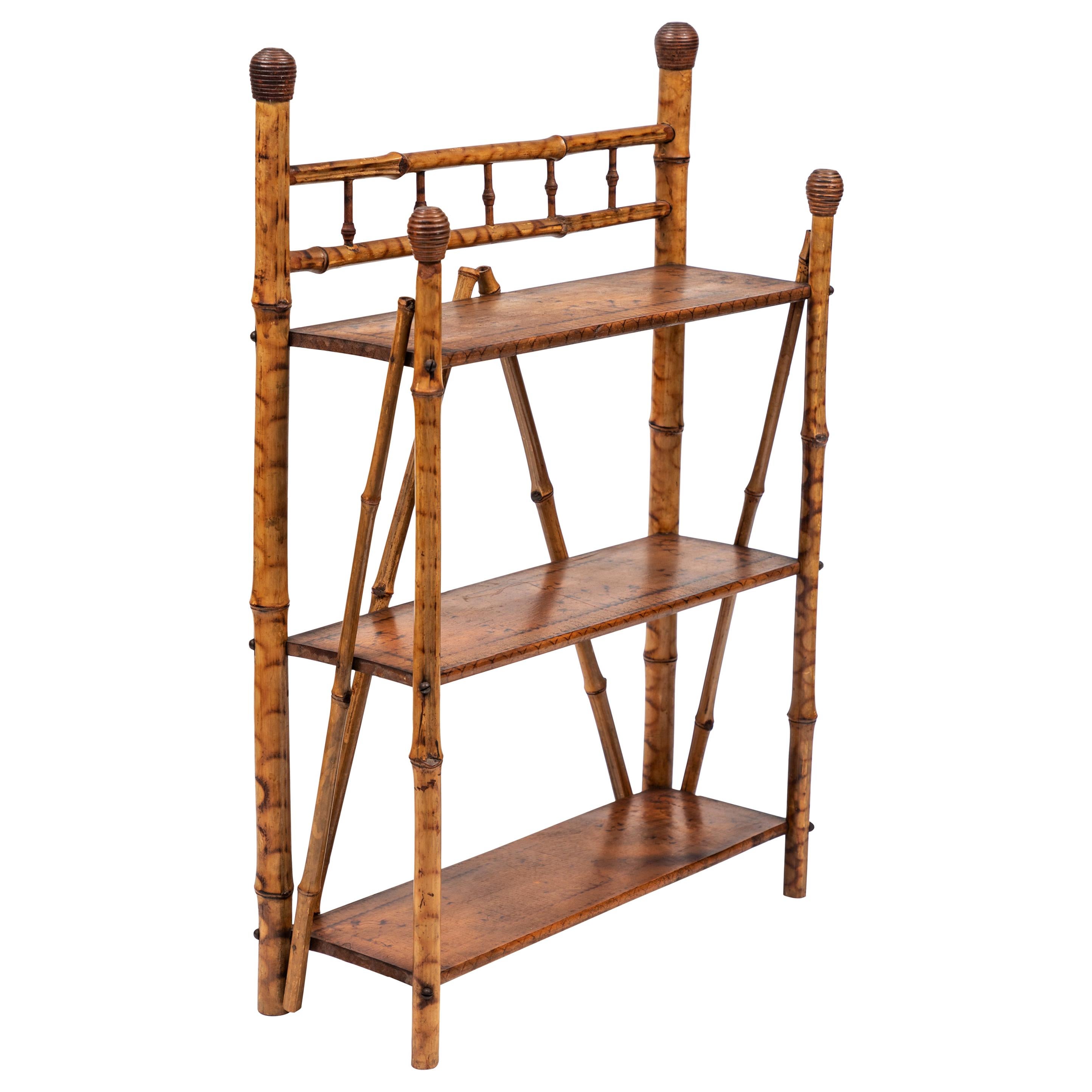 Petite Antique Bamboo 3-Tier Standing Shelf