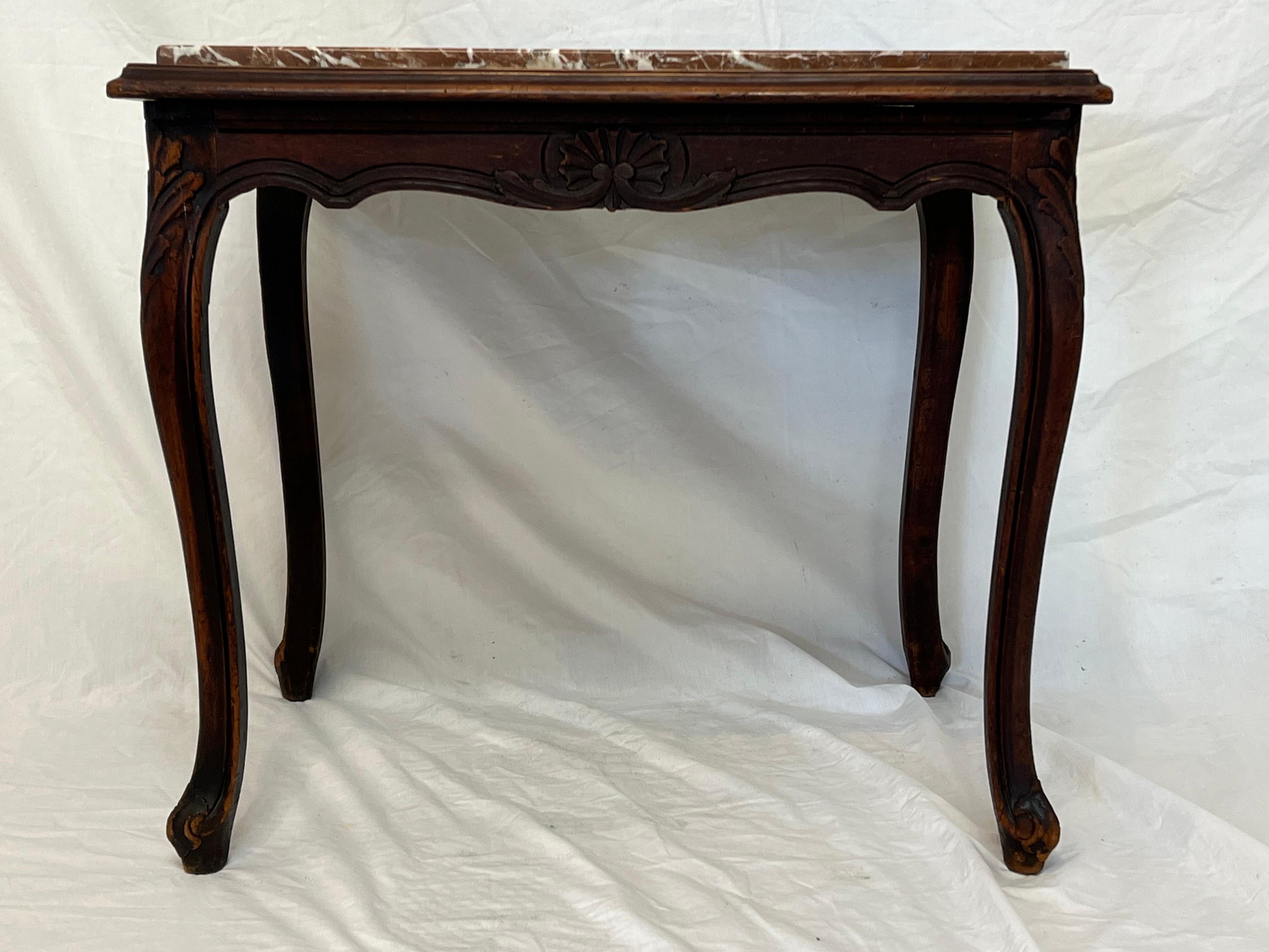 20th Century Petite Antique Belgian Rouge Marble European Louis XV Style End Table For Sale