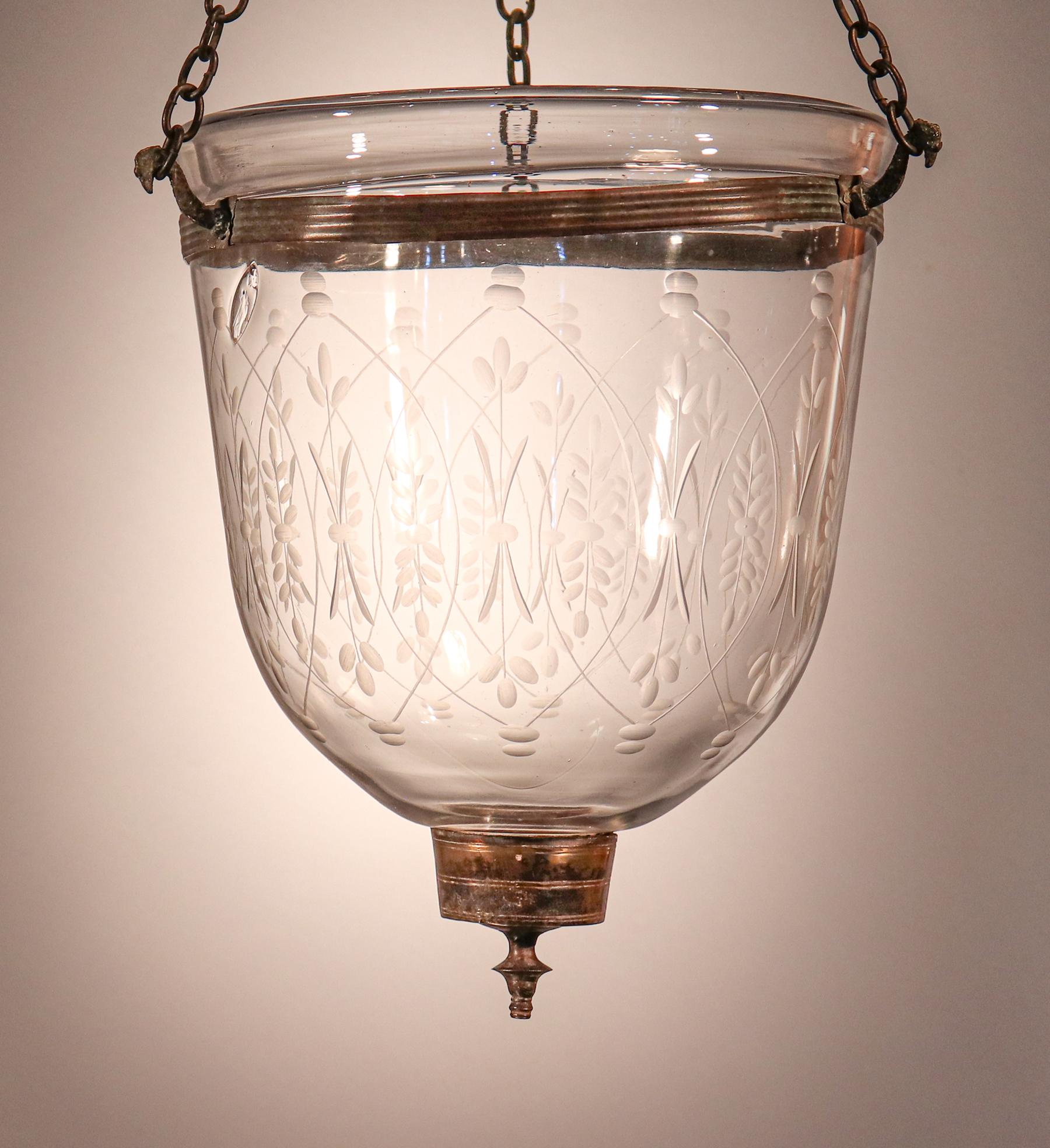 Petite Antique Bell Jar Lantern with Wheat Etching 2