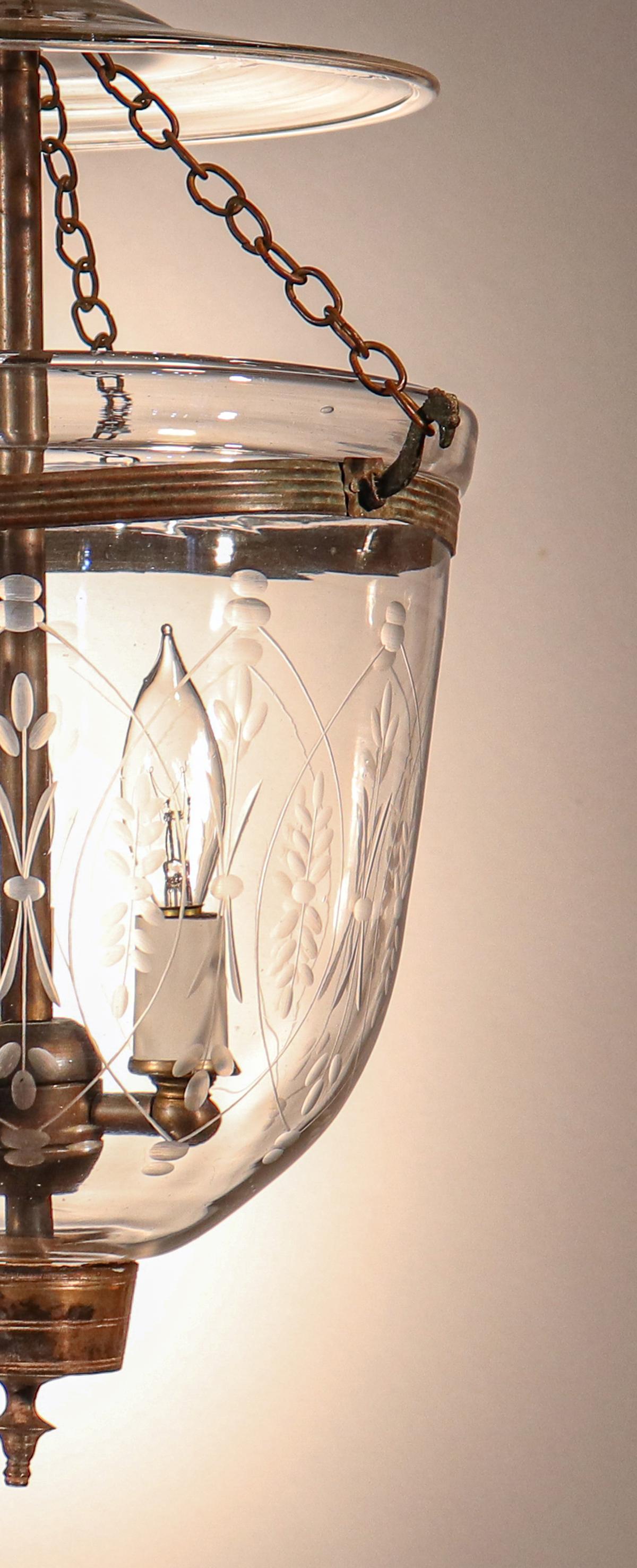 Victorian Petite Antique Bell Jar Lantern with Wheat Etching