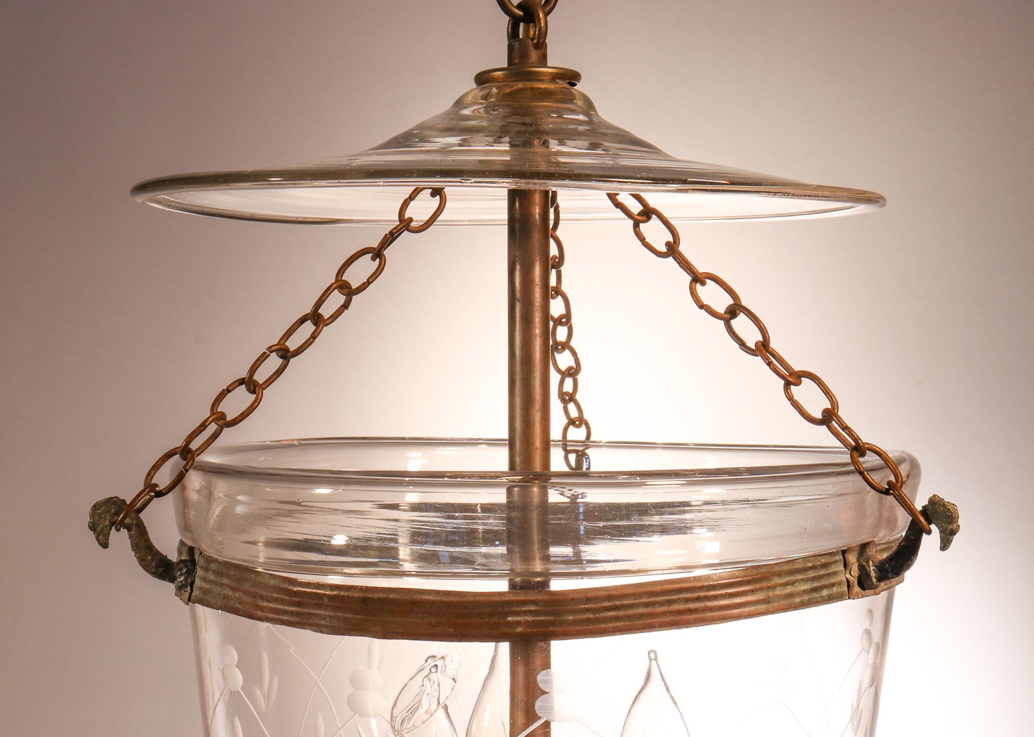 English Petite Antique Bell Jar Lantern with Wheat Etching
